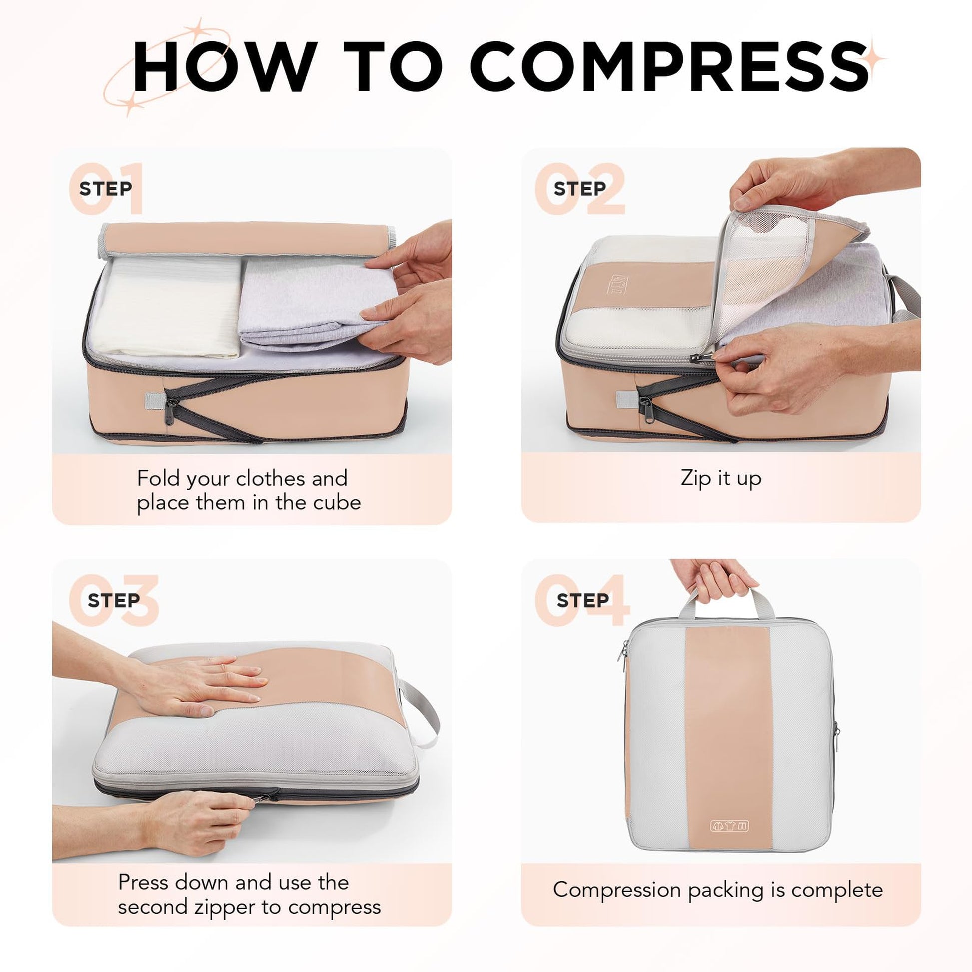 OlarHike Compression Packing Cubes Expandable Suitcase Organizer - Gold 10-Pack-5