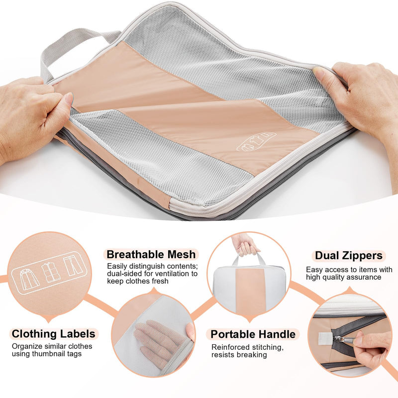 OlarHike Compression Packing Cubes Expandable Suitcase Organizer - Gold 10-Pack-zoom-
