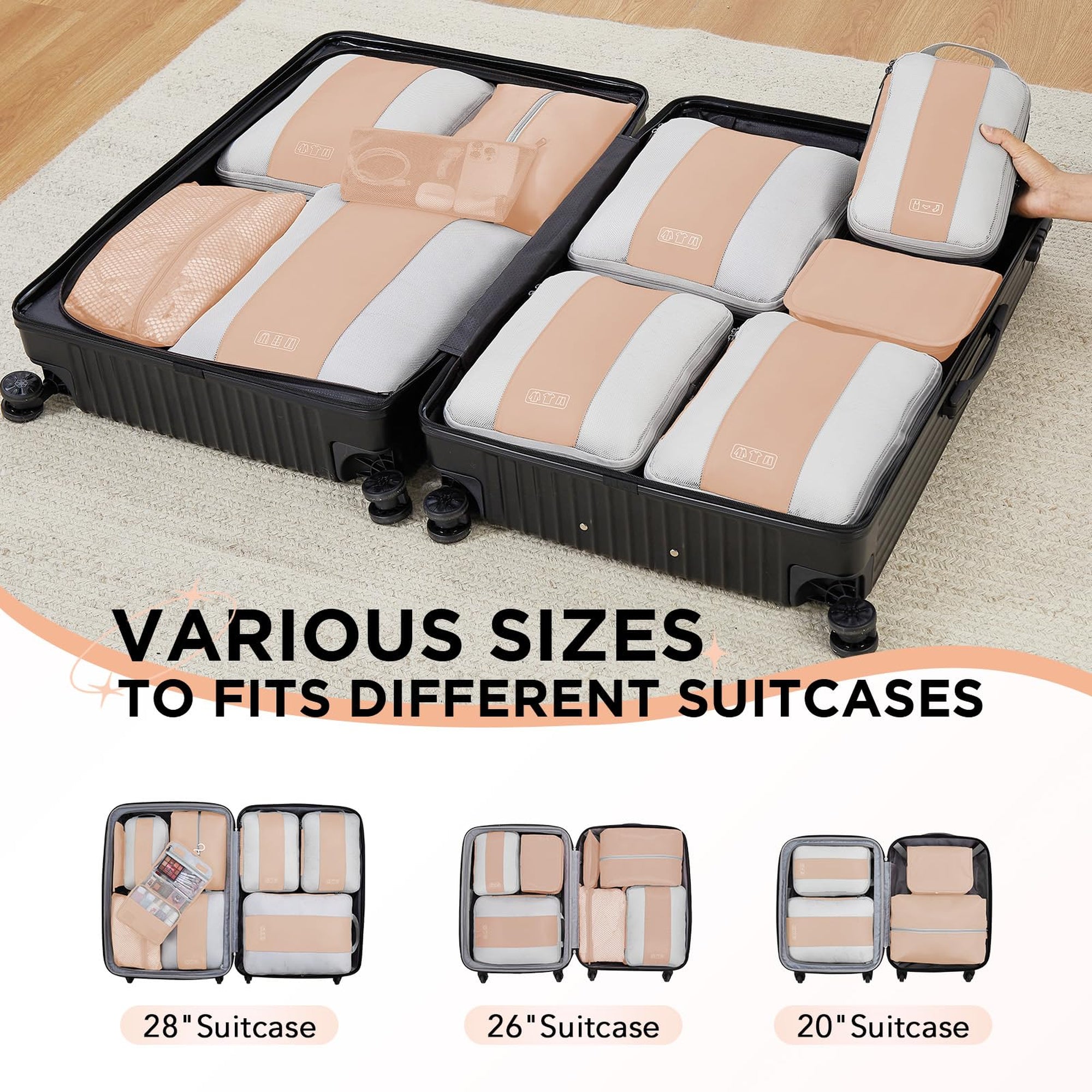 OlarHike Compression Packing Cubes Expandable Suitcase Organizer - Gold 10-Pack-zoom-9