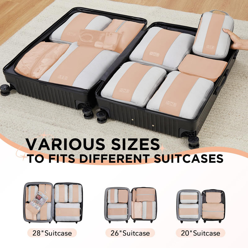 OlarHike Compression Packing Cubes Expandable Suitcase Organizer - Gold 10-Pack-zoom-