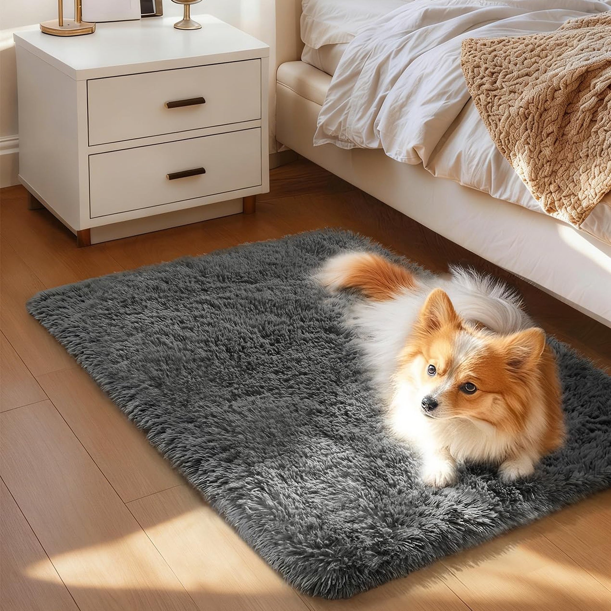 Ophanie 1.5' x 2.5' Fluffy Soft Washable Non-Slip Area Rug - Grey-zoom-2