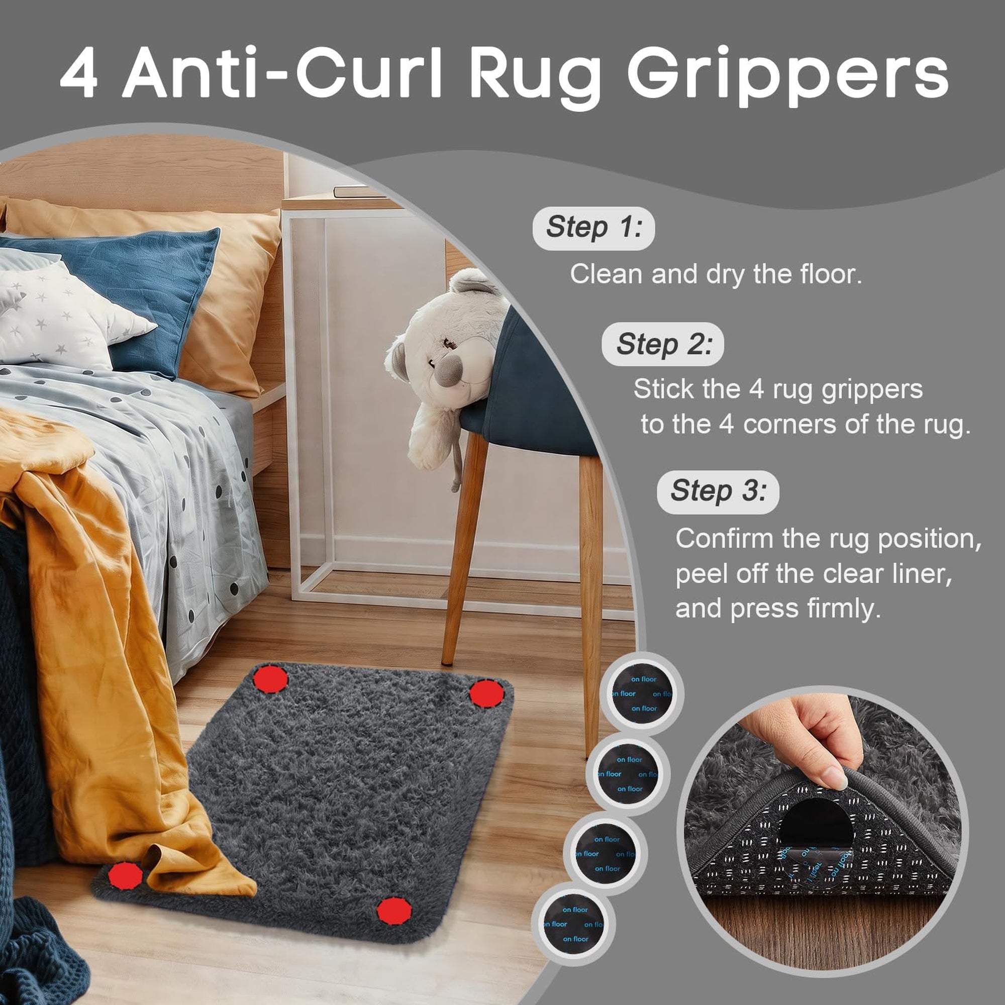 Ophanie 1.5' x 2.5' Fluffy Soft Washable Non-Slip Area Rug - Grey-zoom-3