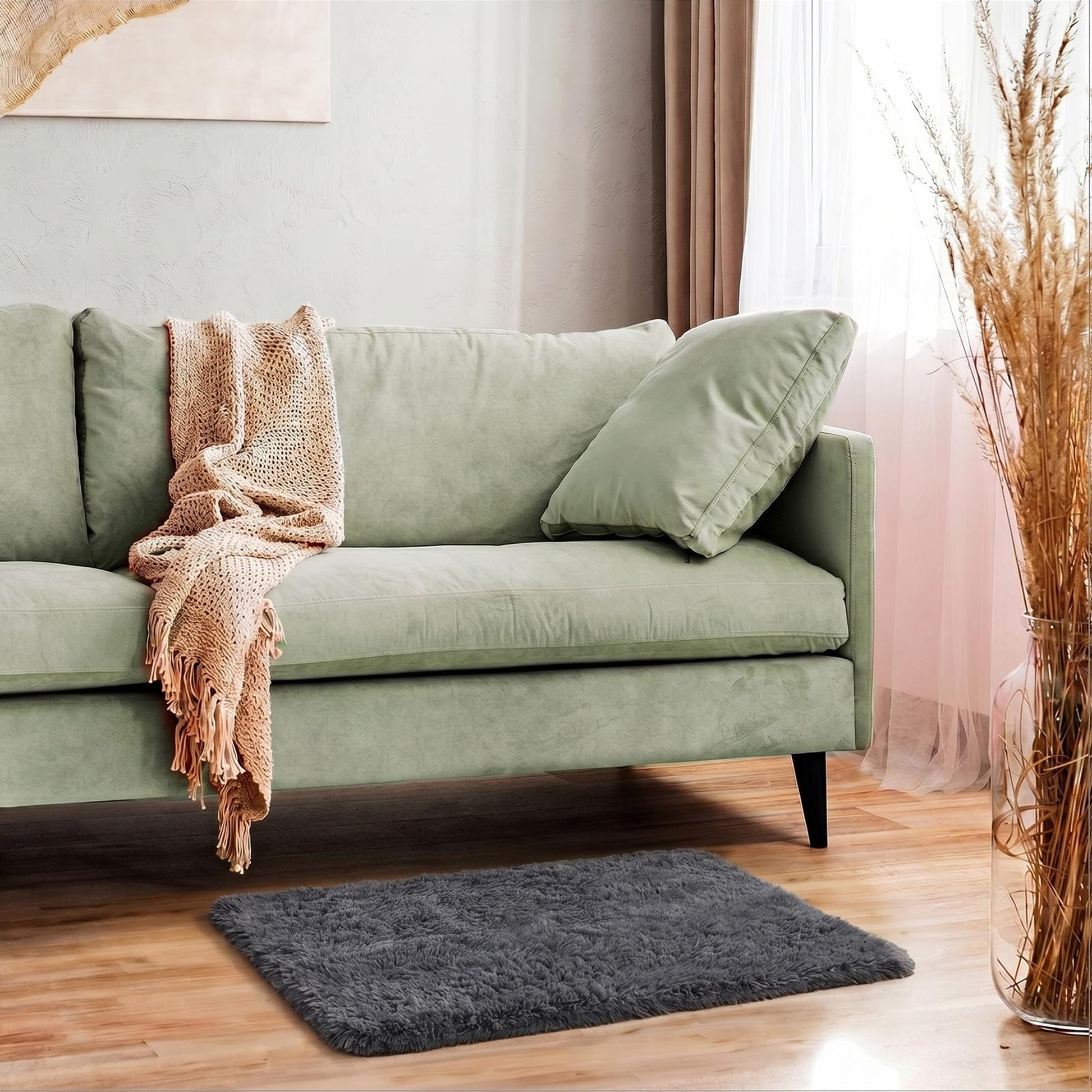 Ophanie 1.5' x 2.5' Fluffy Soft Washable Non-Slip Area Rug - Grey-1