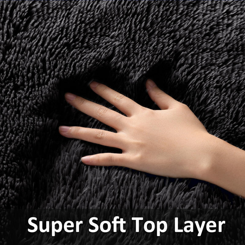Ophanie 1.5' x 2.5' Fluffy Soft Washable Non-Slip Area Rug - Black-zoom-