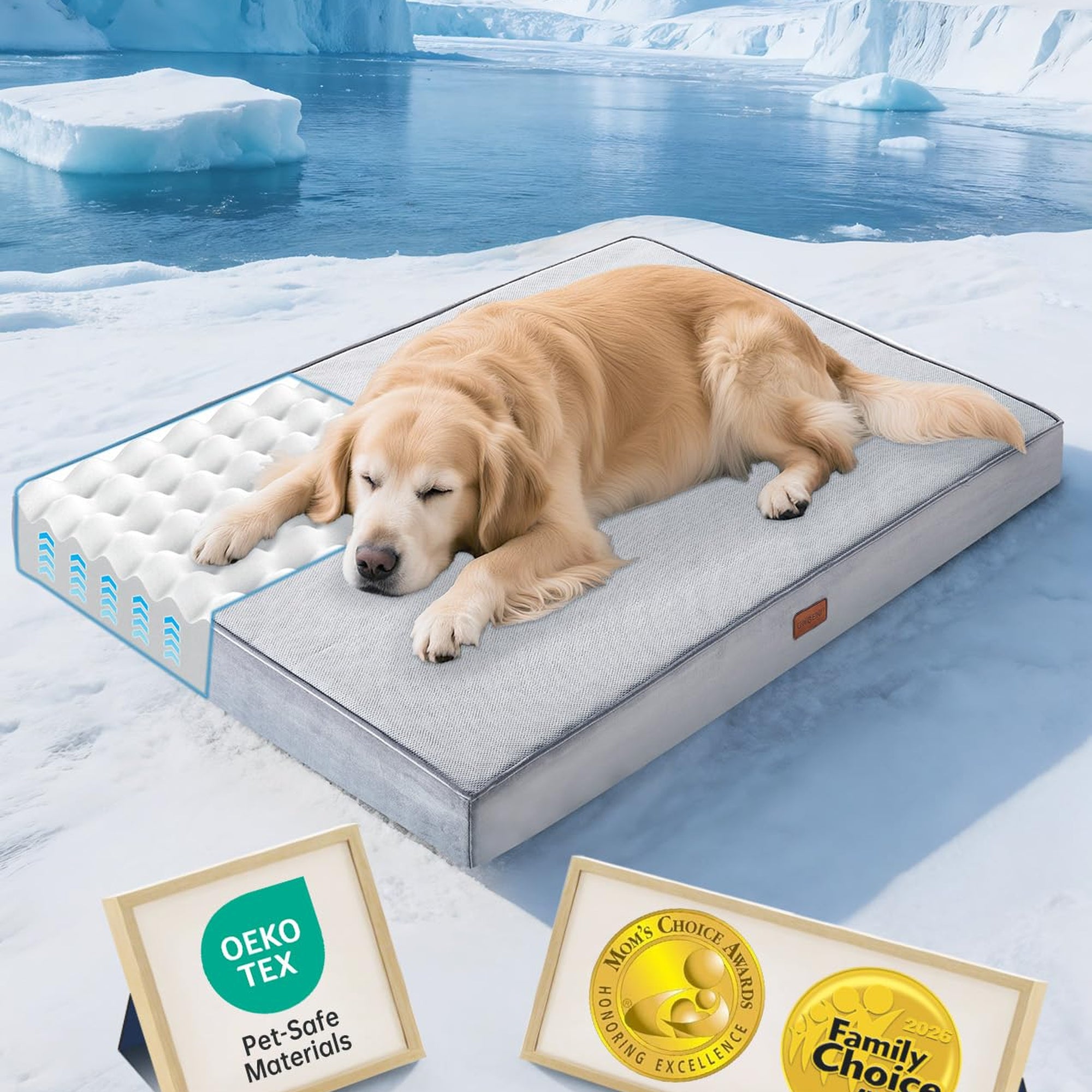 OhGeni Orthopedic Cooling Dog Bed with Machine-Washable Removable Cover & High-Density Foam 44" - Gray-zoom-2