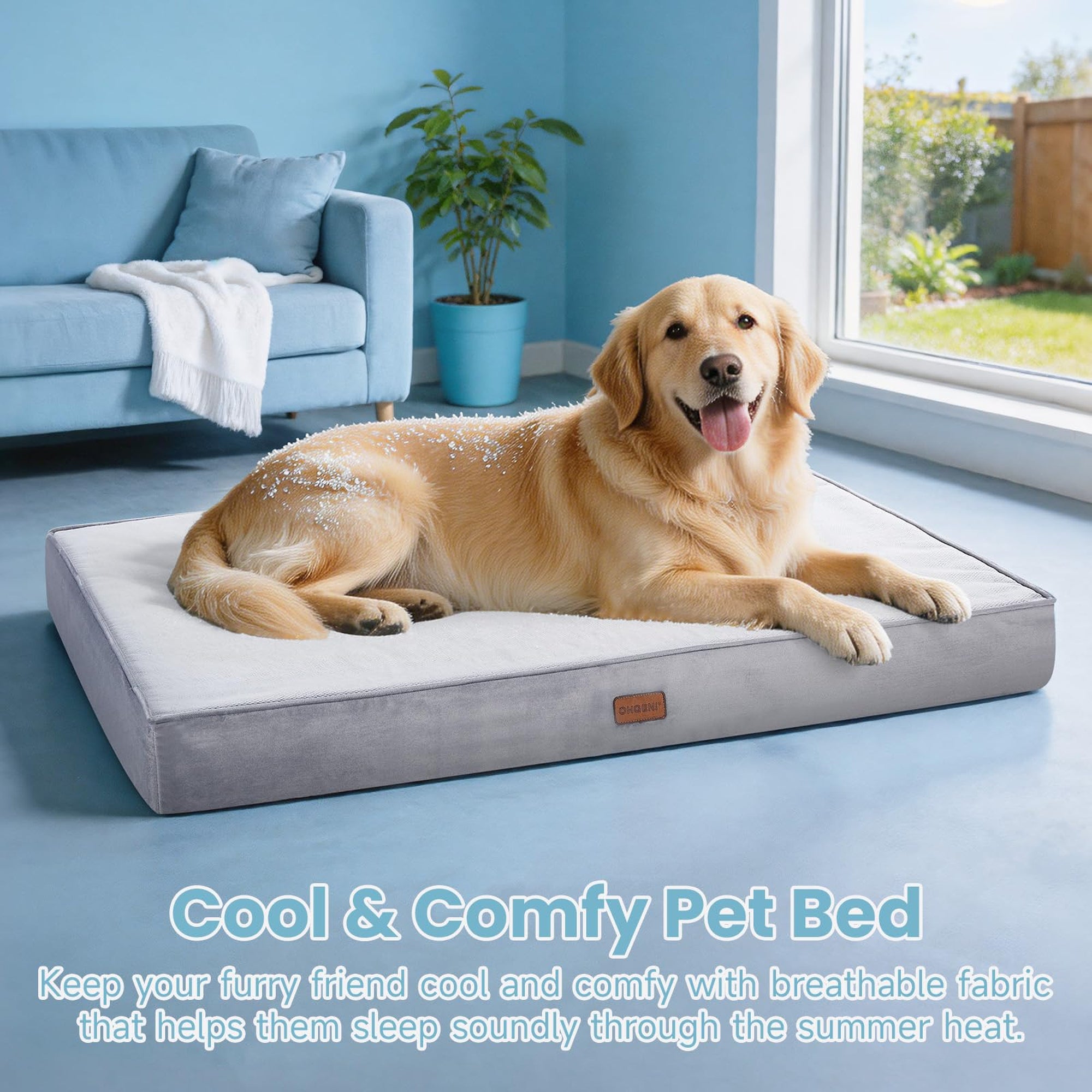 OhGeni Orthopedic Cooling Dog Bed with Machine-Washable Removable Cover & High-Density Foam 44" - Gray-zoom-1