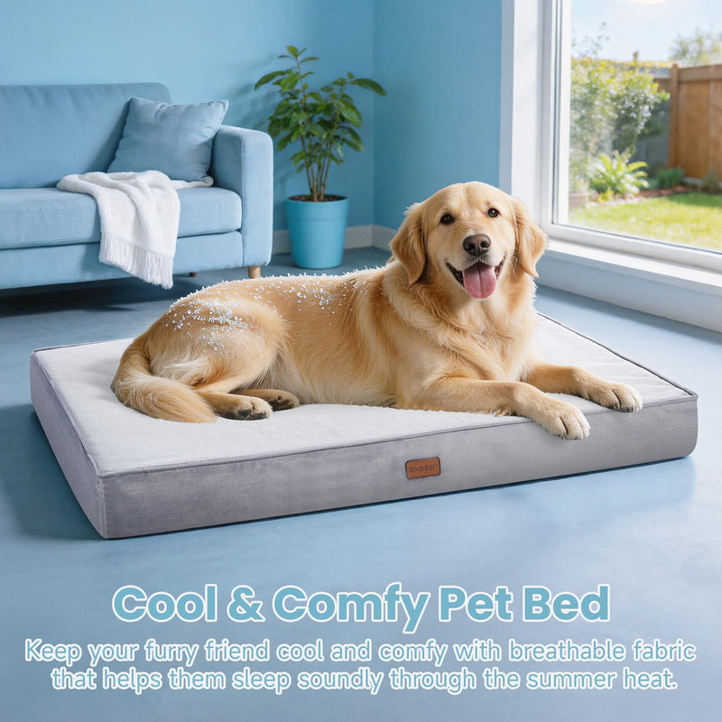 OhGeni Orthopedic Cooling Dog Bed with Machine-Washable Removable Cover & High-Density Foam 44" - Gray-zoom-