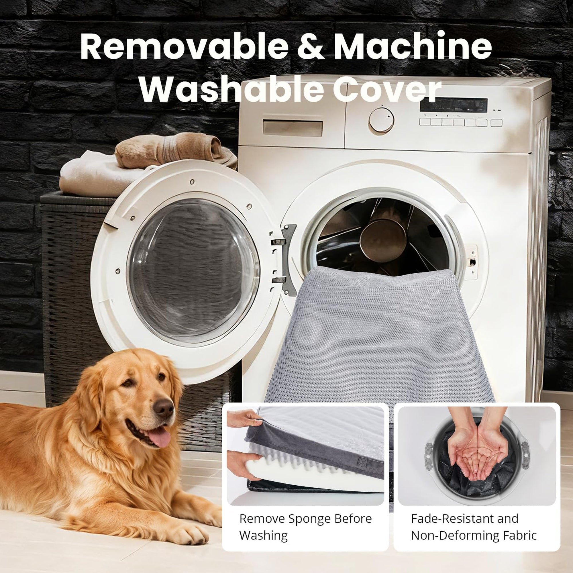 OhGeni Orthopedic Cooling Dog Bed with Machine-Washable Removable Cover & High-Density Foam 44" - Gray-zoom-6