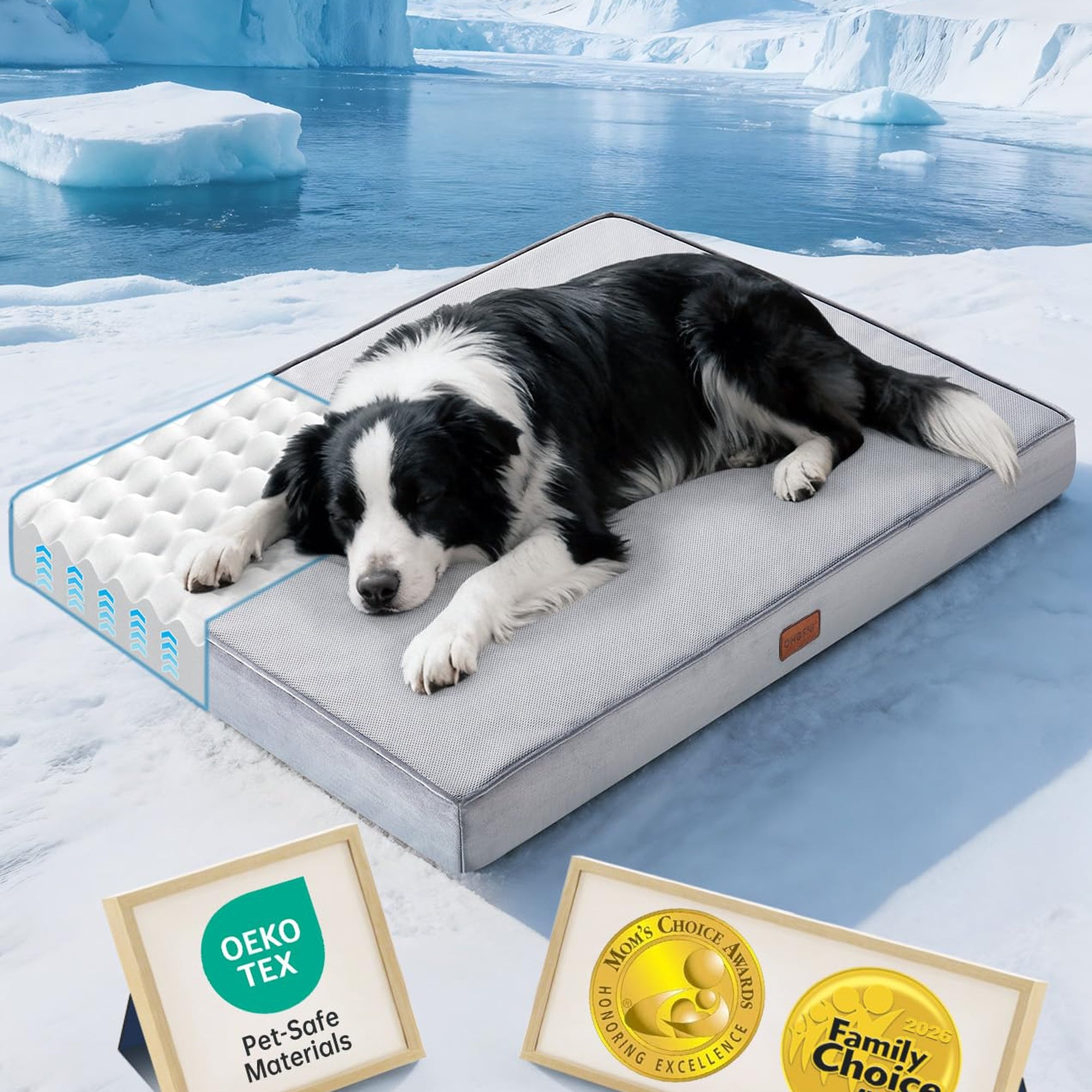 OhGeni Orthopedic Cooling Dog Bed with Machine-Washable Removable Cover & High-Density Foam 36" - Gray