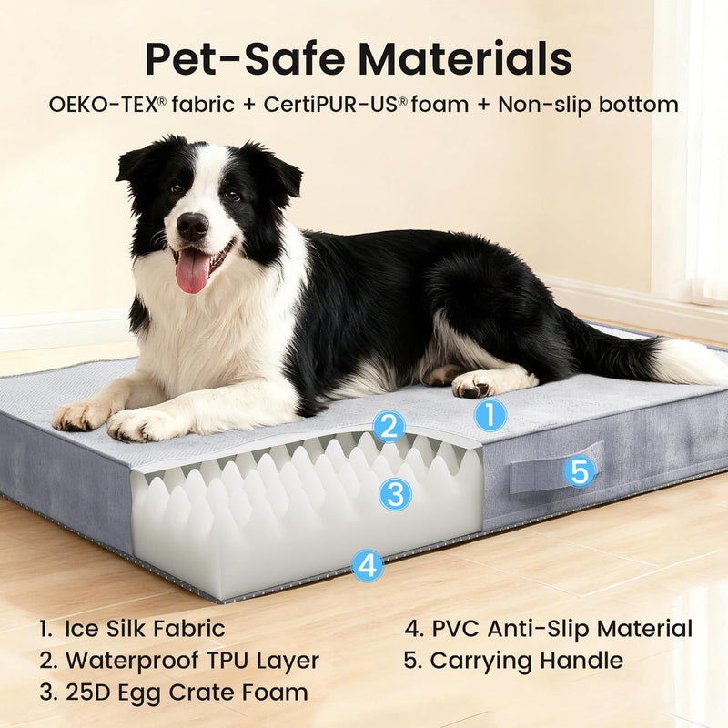 OhGeni Orthopedic Cooling Dog Bed with Machine-Washable Removable Cover & High-Density Foam 36" - Gray-zoom-