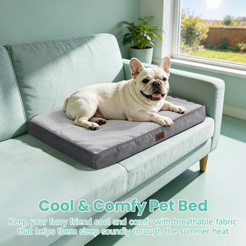 OhGeni Orthopedic Cooling Dog Bed with Machine-Washable Removable Cover & High-Density Foam 30" - Gray-zoom-