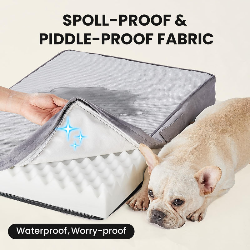 OhGeni Orthopedic Cooling Dog Bed with Machine-Washable Removable Cover & High-Density Foam 30" - Gray-zoom-