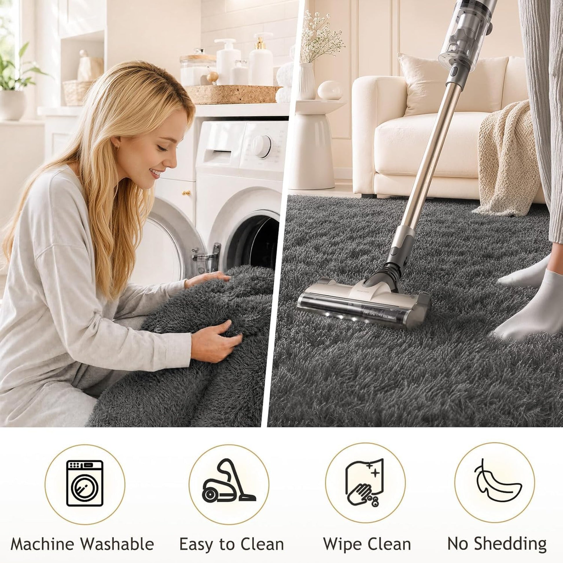 Ophanie 3' x 6' Fluffy Soft Shaggy Washable Non-Slip Runner Rug - Grey-5