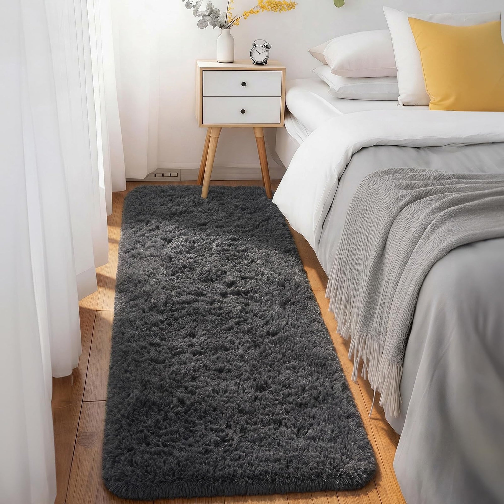 Ophanie 3' x 6' Fluffy Soft Shaggy Washable Non-Slip Runner Rug - Grey-zoom-2