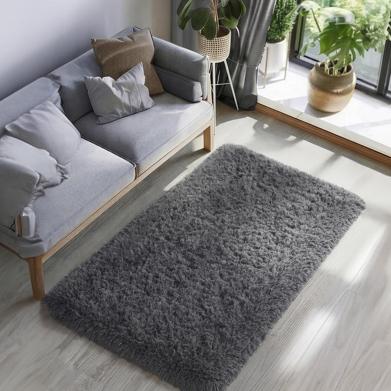 Ophanie 3' x 6' Fluffy Soft Shaggy Washable Non-Slip Runner Rug - Grey-zoom-