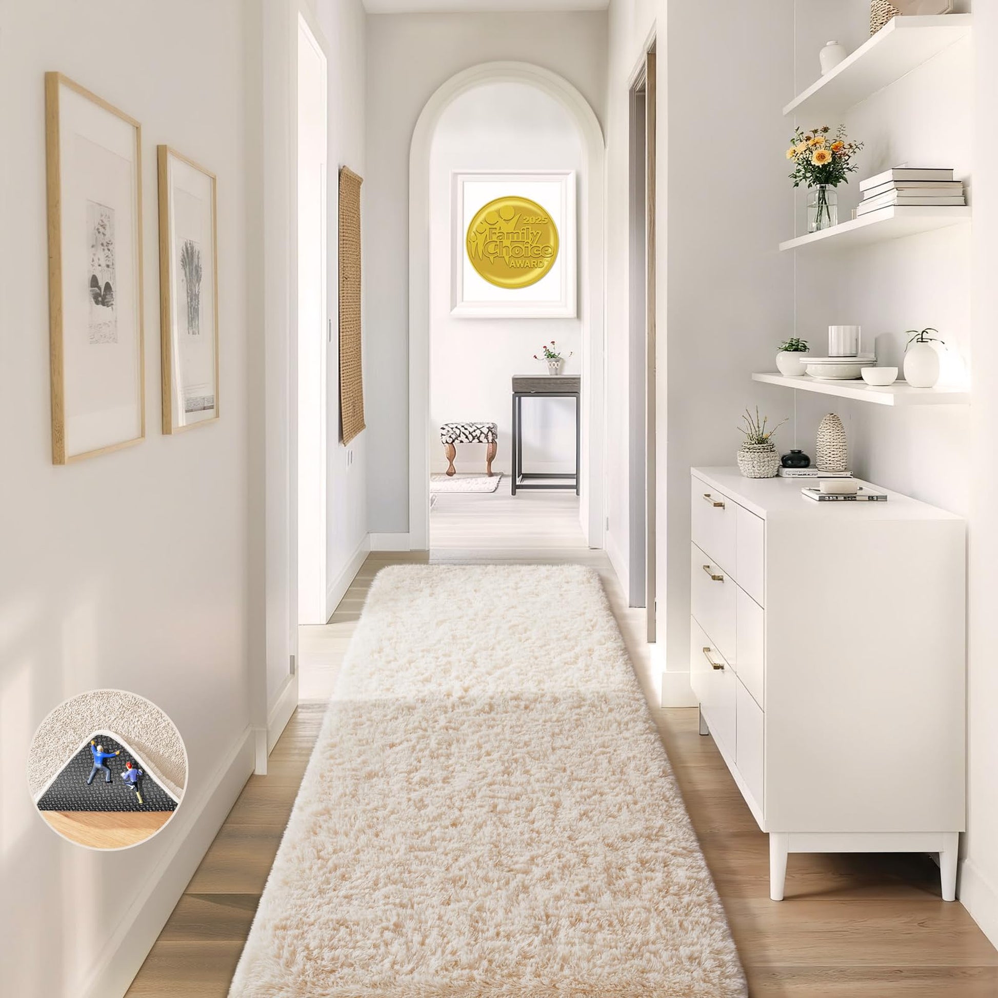 Ophanie 2' x 7' Fluffy Soft Shaggy Washable Non-Slip Runner Rug - Ivory-2