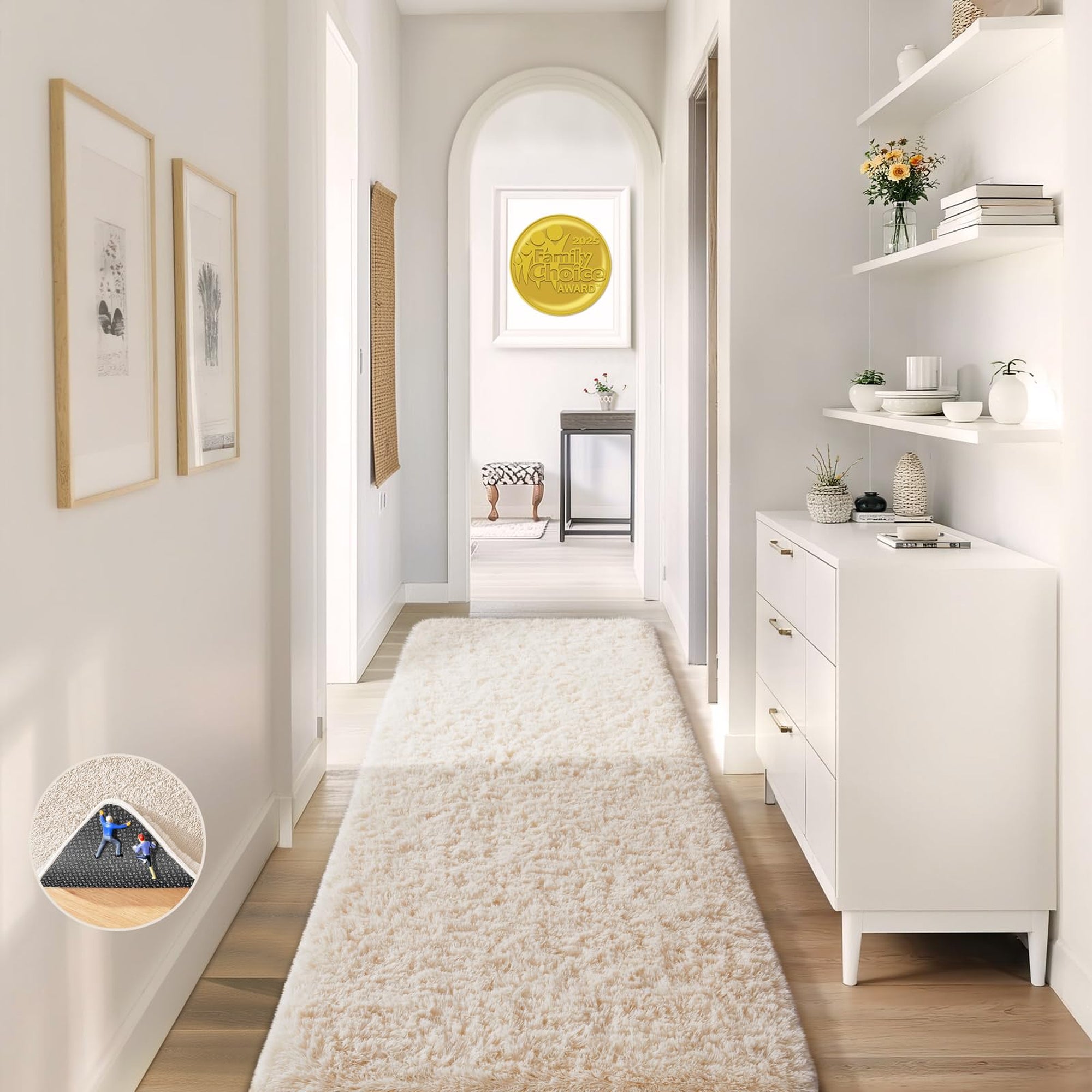Ophanie 2' x 7' Fluffy Soft Shaggy Washable Non-Slip Runner Rug - Ivory-zoom-2