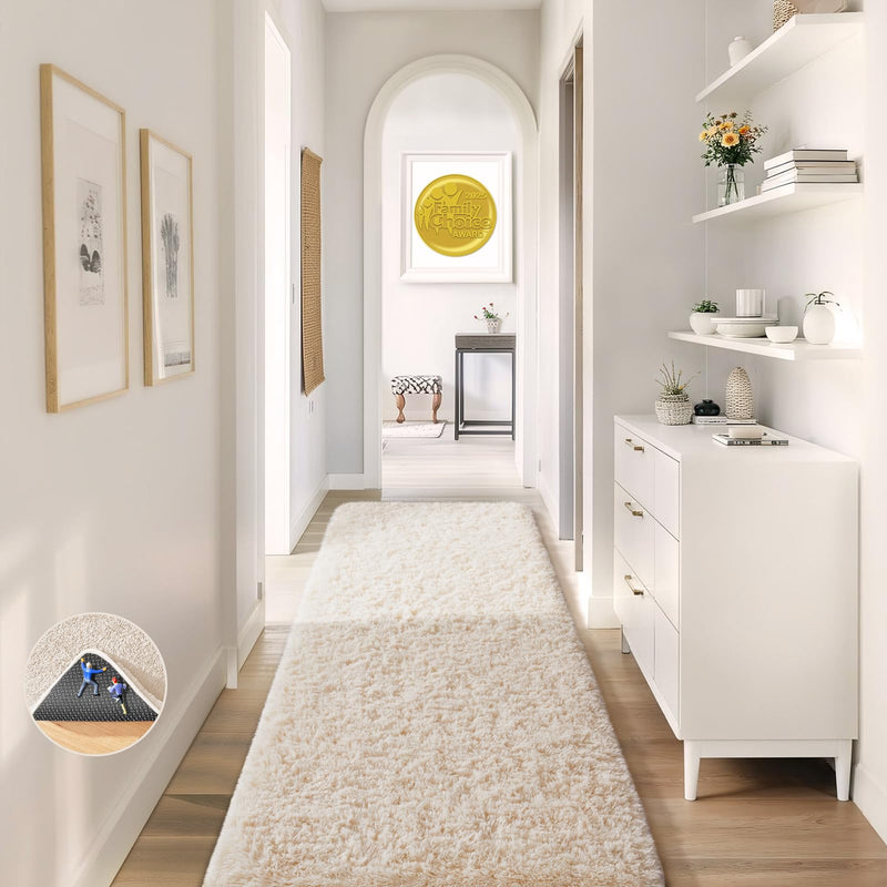 Ophanie 2' x 7' Fluffy Soft Shaggy Washable Non-Slip Runner Rug - Ivory-zoom-