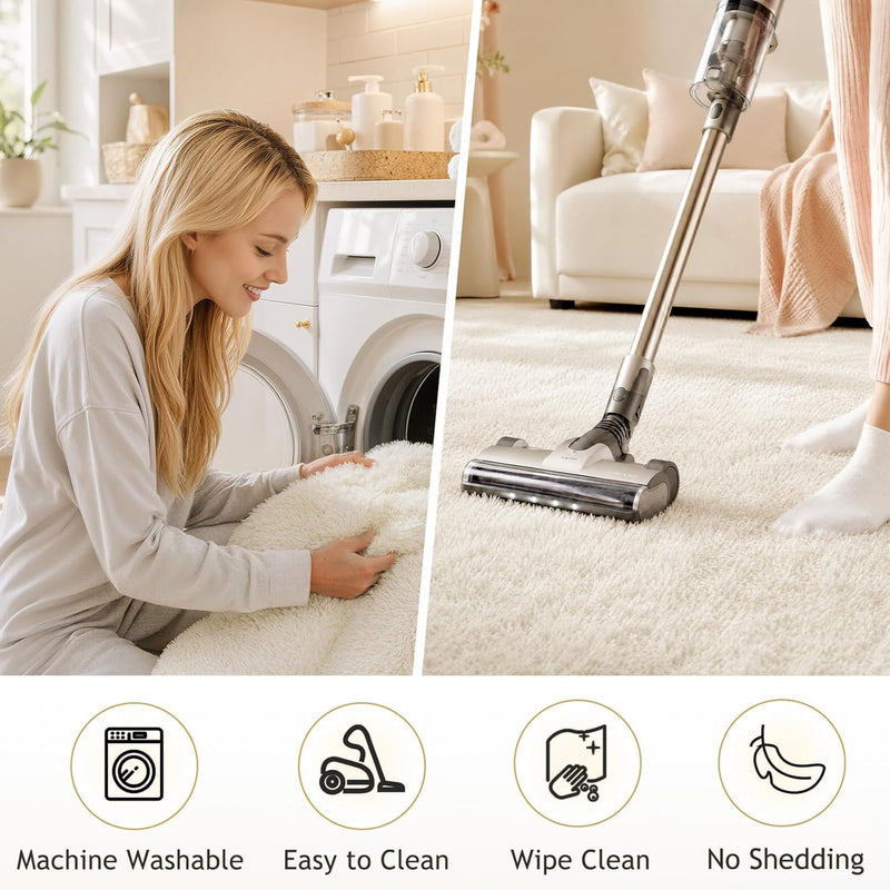 Ophanie 2' x 7' Fluffy Soft Shaggy Washable Non-Slip Runner Rug - Ivory-zoom-