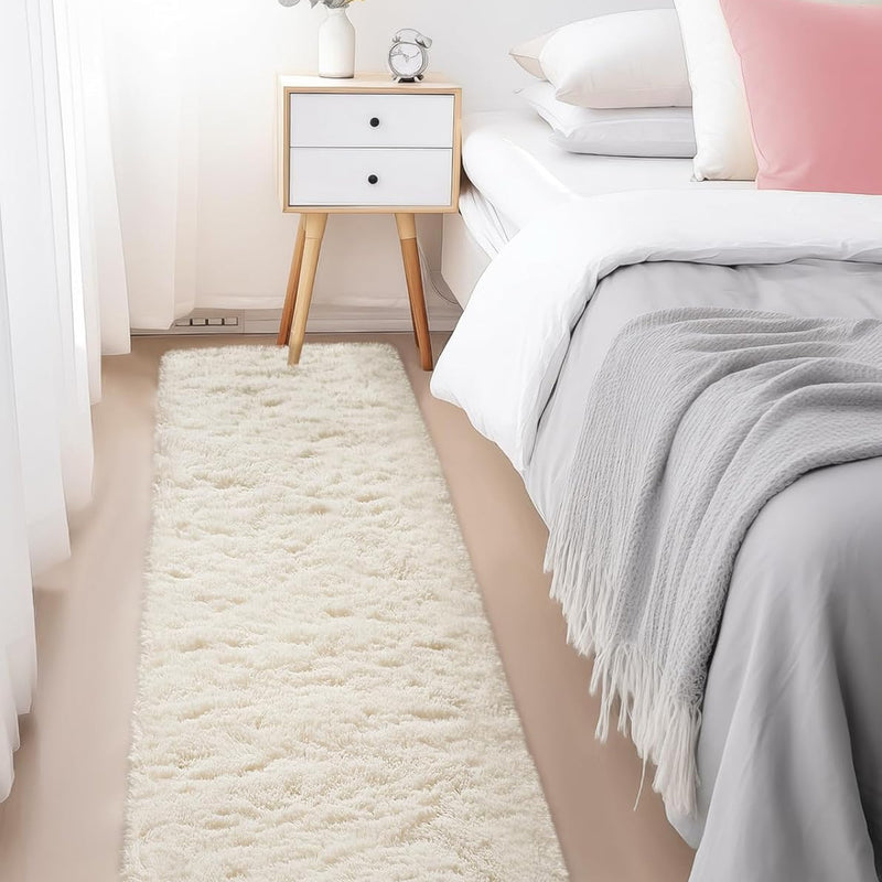 Ophanie 2' x 7' Fluffy Soft Shaggy Washable Non-Slip Runner Rug - Ivory-zoom-