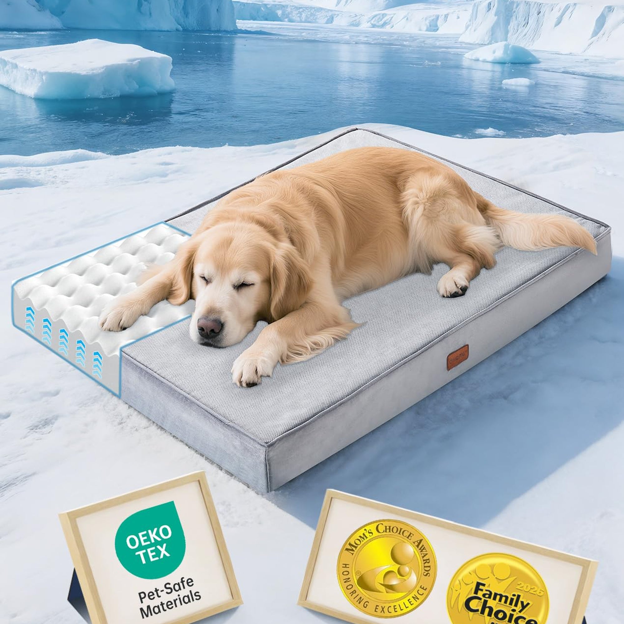 OhGeni Orthopedic Cooling Dog Bed with Machine-Washable Removable Cover & High-Density Foam 41" - Gray-zoom-2