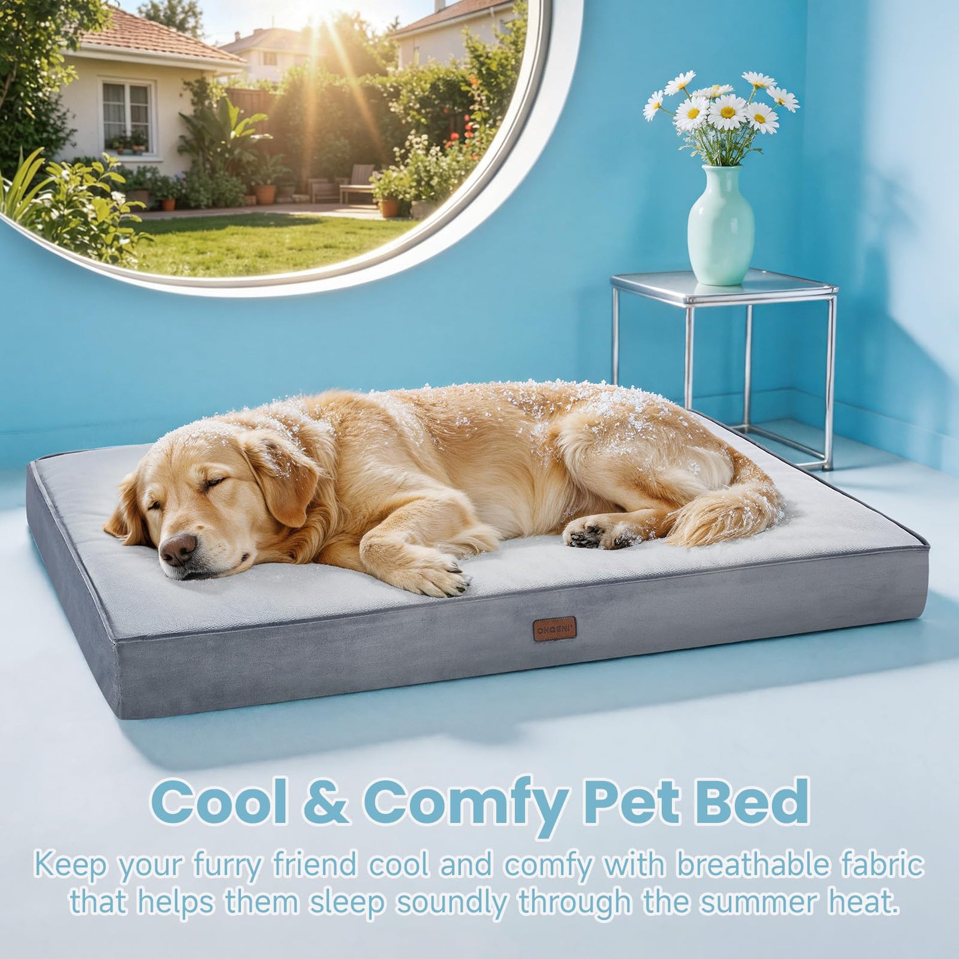 OhGeni Orthopedic Cooling Dog Bed with Machine-Washable Removable Cover & High-Density Foam 41" - Gray-1