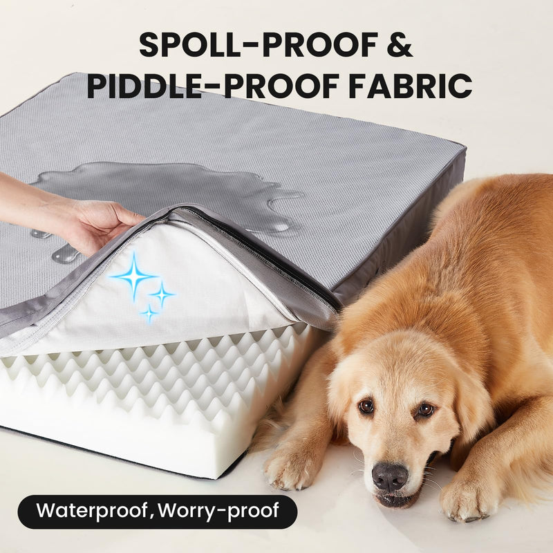 OhGeni Orthopedic Cooling Dog Bed with Machine-Washable Removable Cover & High-Density Foam 41" - Gray-zoom-