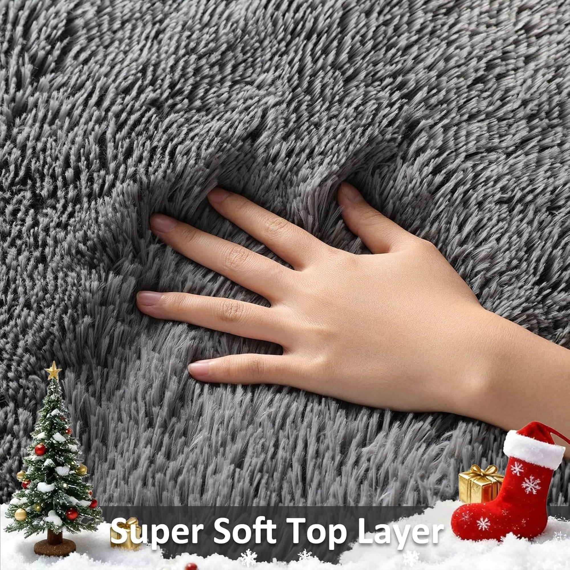 Ophanie 2' x 7' Fluffy Soft Shaggy Washable Non-Slip Runner Rug - Grey-zoom-3