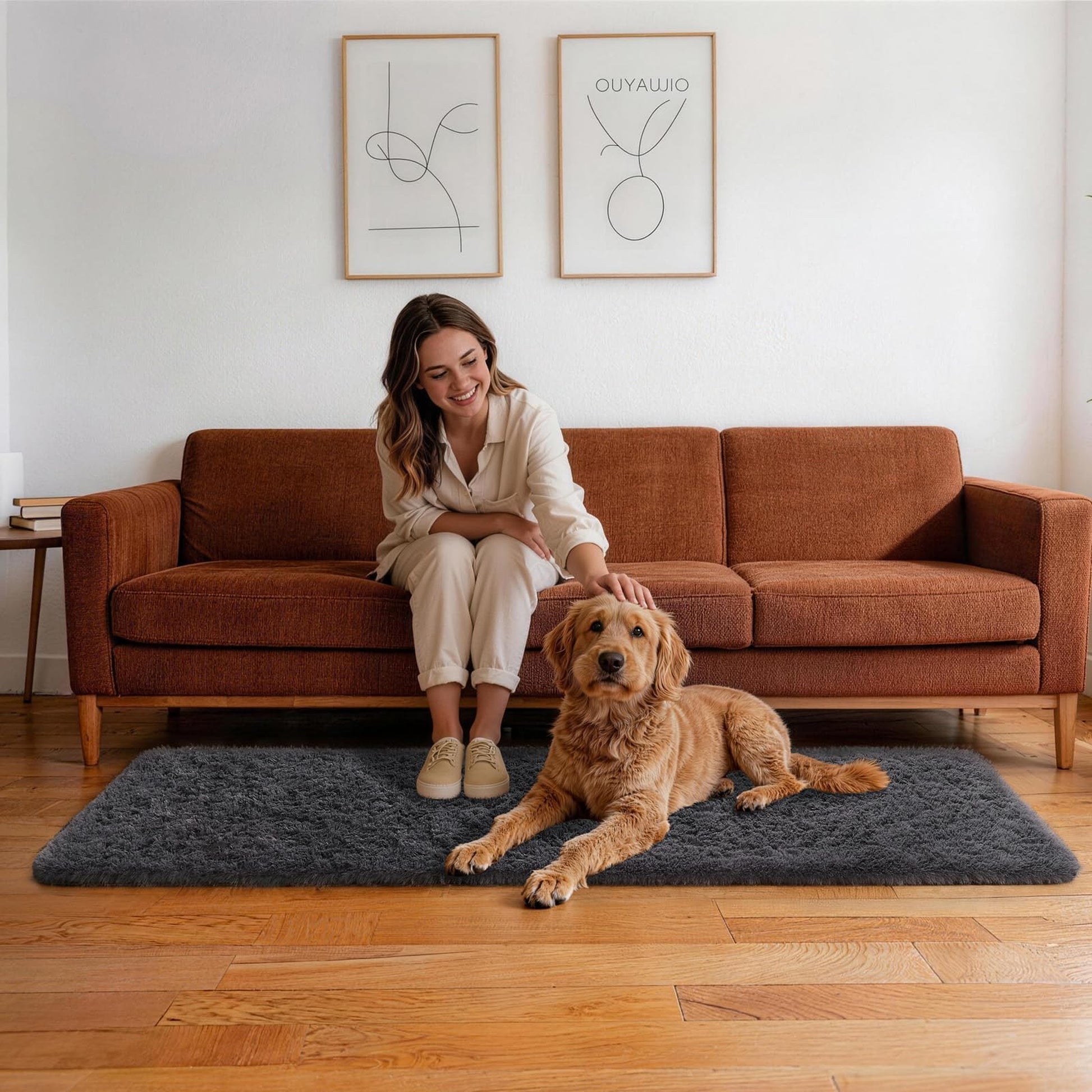 Ophanie 2' x 7' Fluffy Soft Shaggy Washable Non-Slip Runner Rug - Grey-2