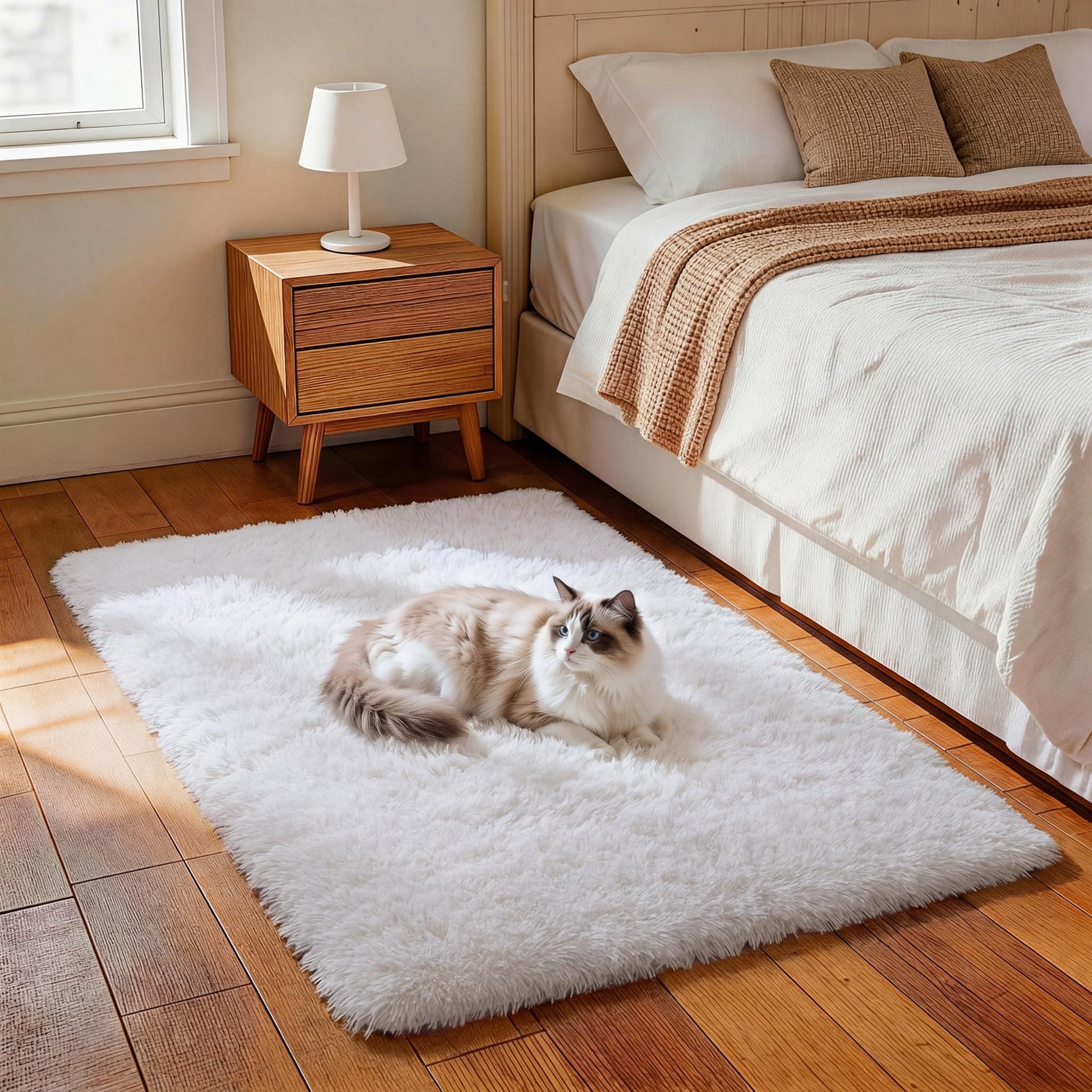 Ophanie 2' x 3' Fluffy Soft Washable Non-Slip Area Rug - White-3