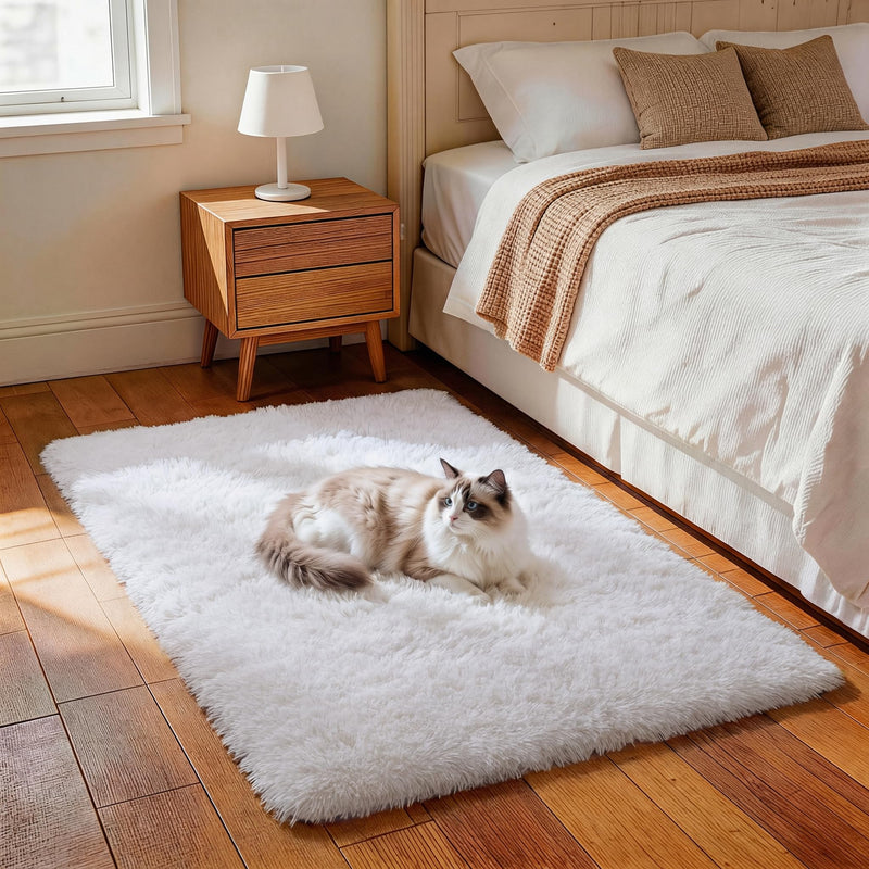 Ophanie 2' x 3' Fluffy Soft Washable Non-Slip Area Rug - White-zoom-