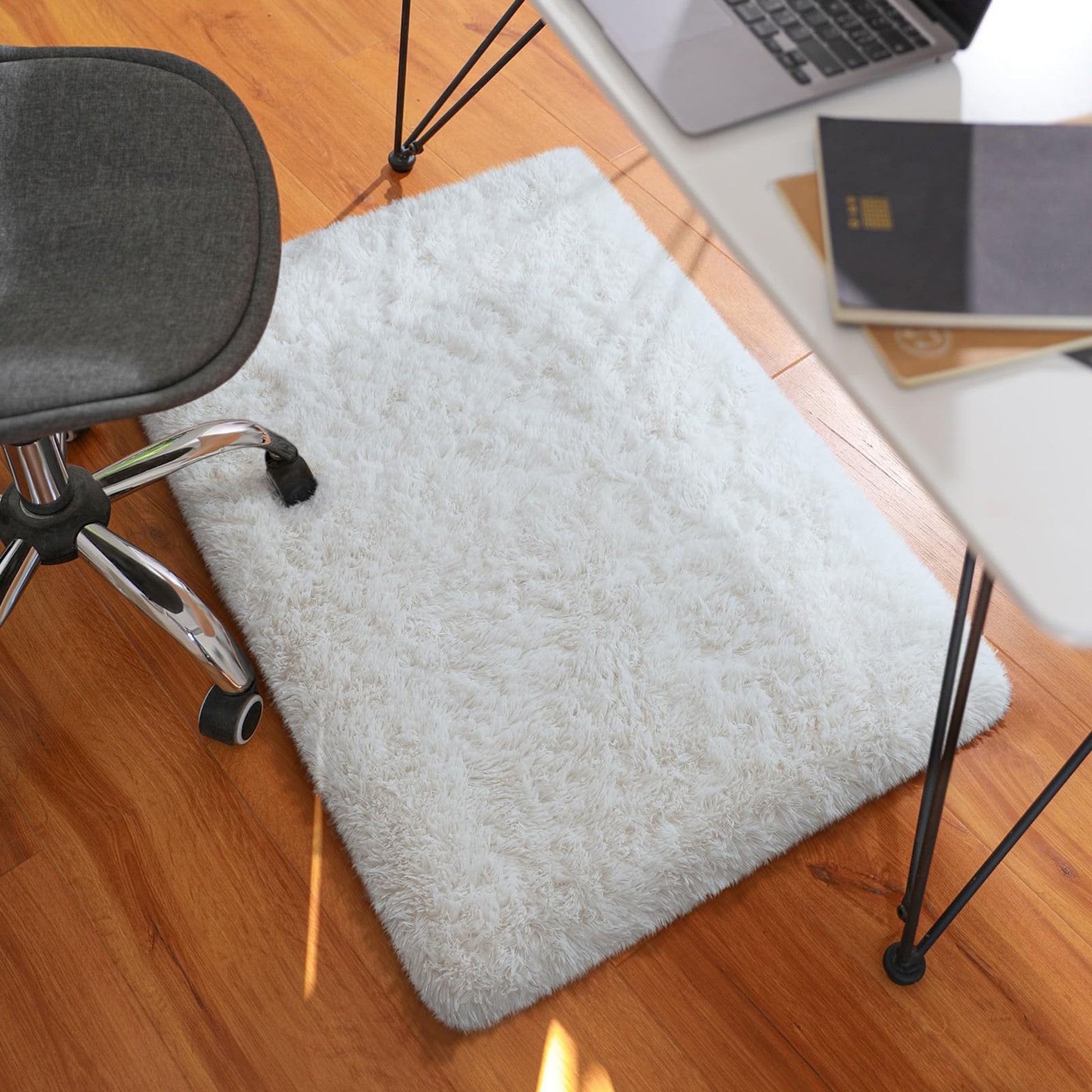Ophanie 2' x 3' Fluffy Soft Washable Non-Slip Area Rug - White-1
