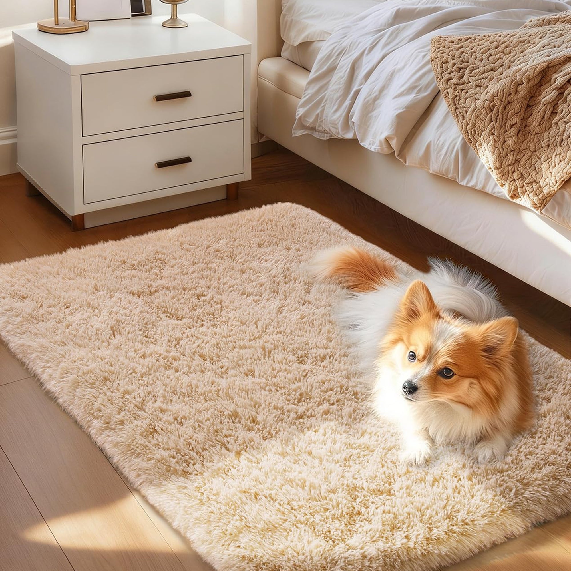 Ophanie 2' x 3' Fluffy Soft Washable Non-Slip Area Rug - Beige