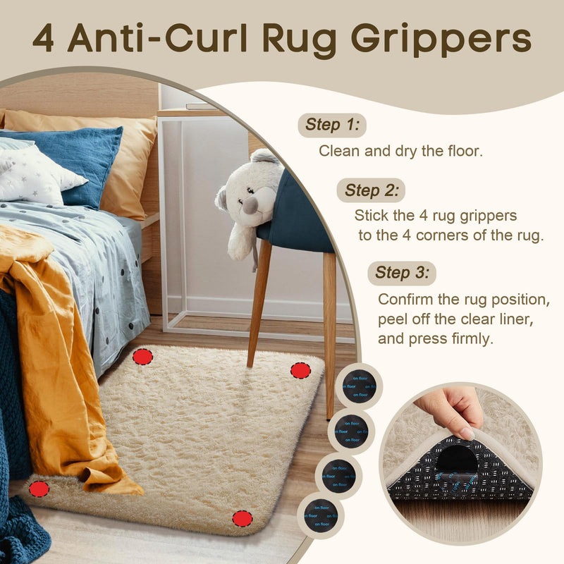 Ophanie 2' x 3' Fluffy Soft Washable Non-Slip Area Rug - Beige-zoom-
