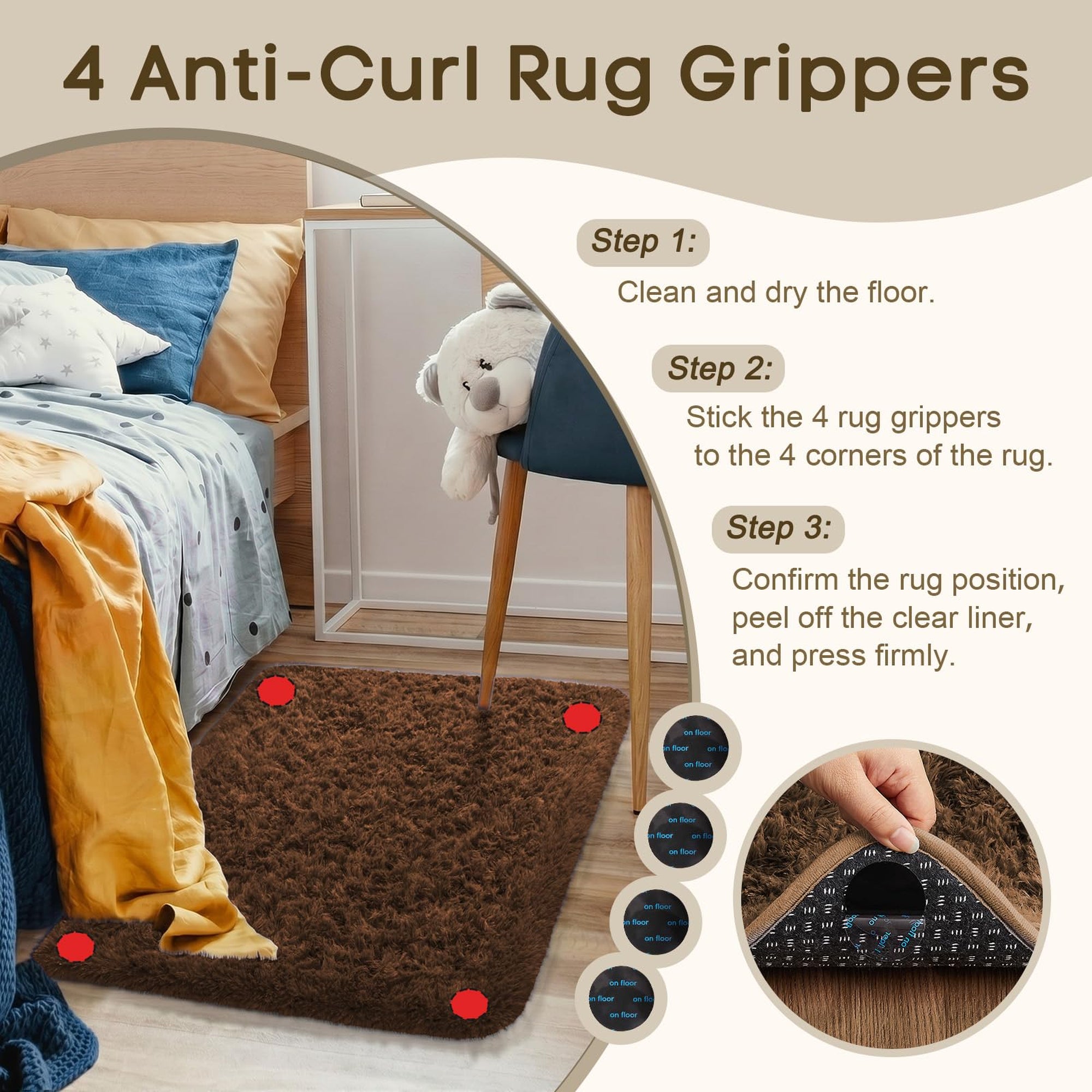 Ophanie 2' x 3' Fluffy Soft Washable Non-Slip Area Rug - Brown-zoom-3