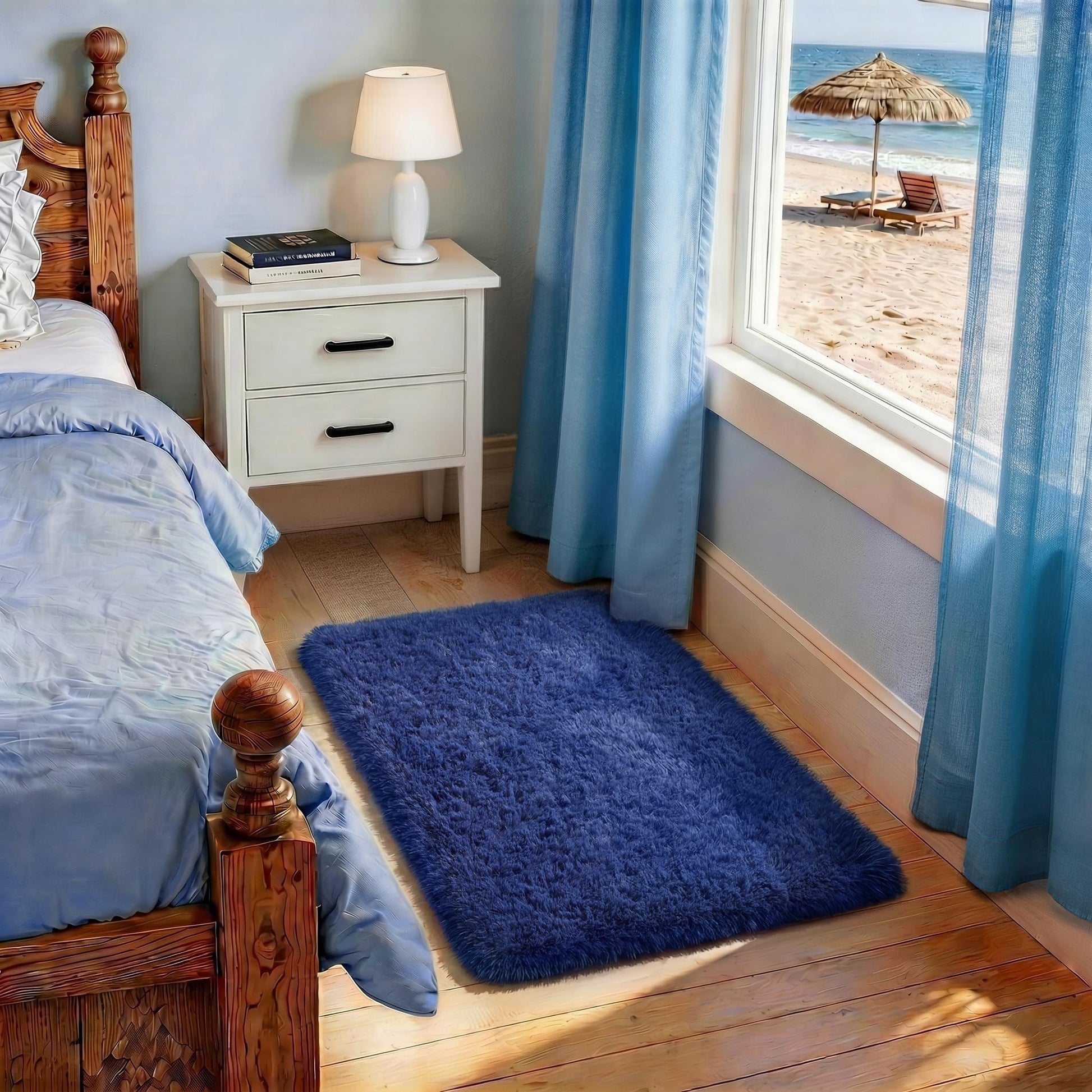Ophanie 2' x 3' Fluffy Soft Washable Non-Slip Area Rug - Blue-2