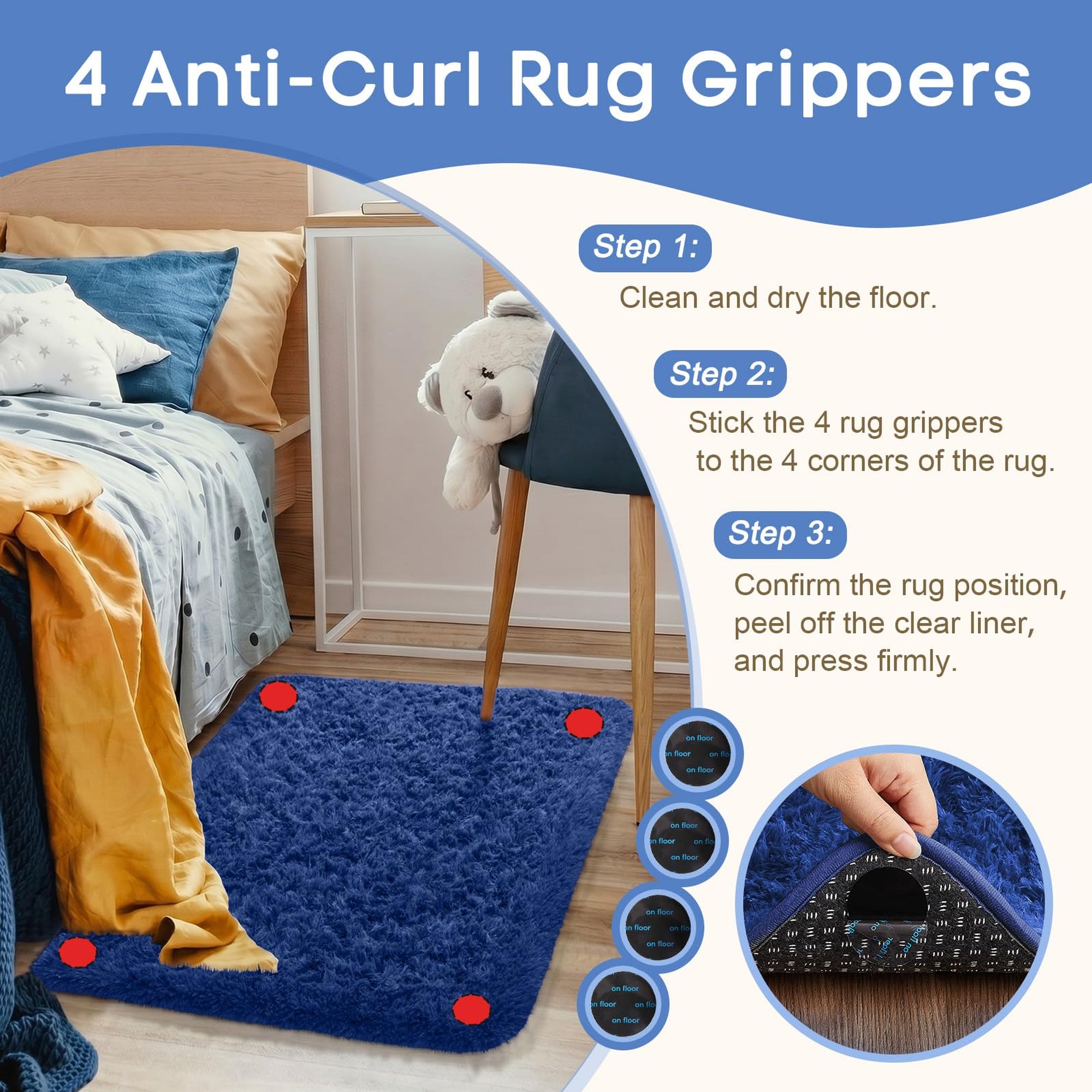 Ophanie 2' x 3' Fluffy Soft Washable Non-Slip Area Rug - Blue-zoom-3
