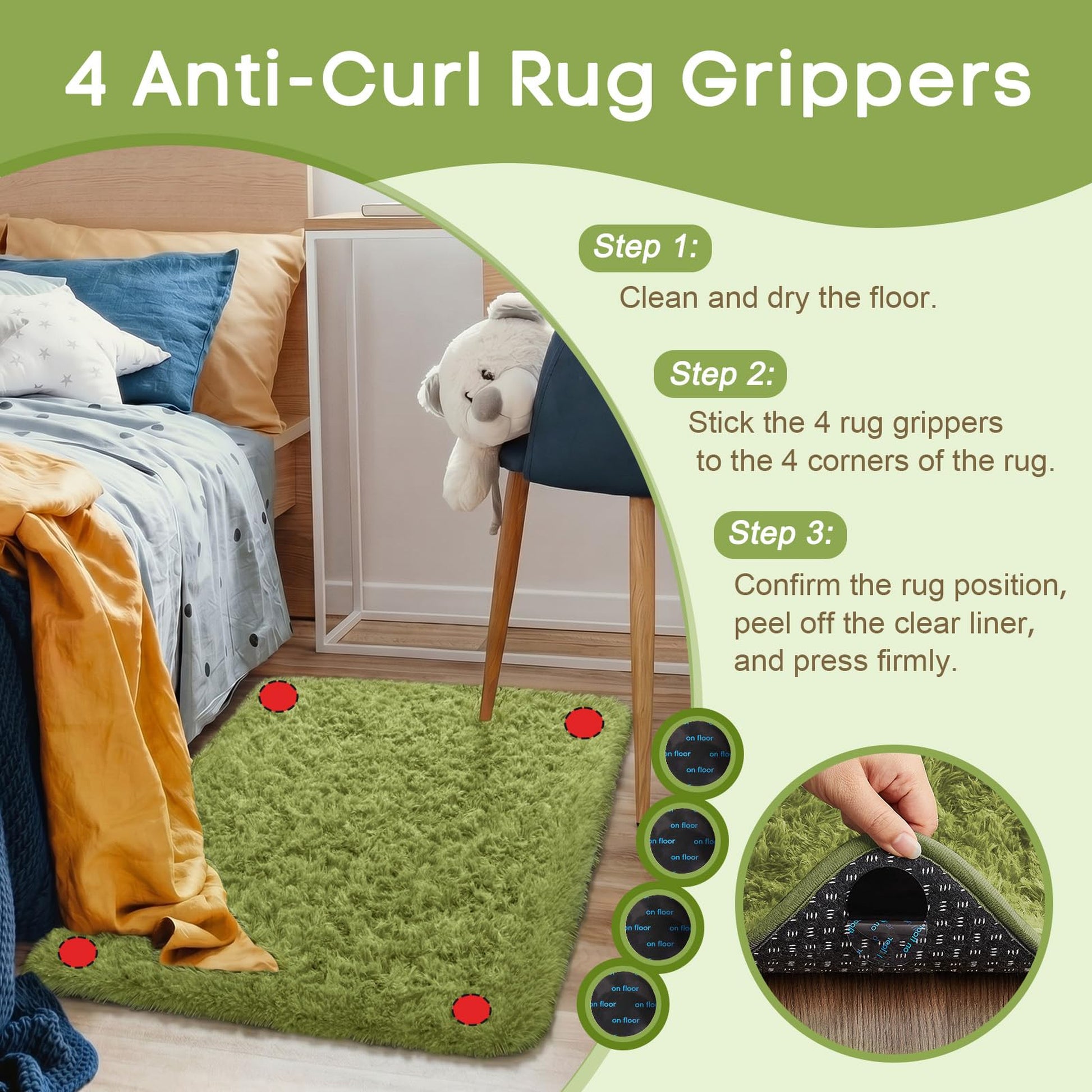 Ophanie 2' x 3' Fluffy Soft Washable Non-Slip Area Rug - Green-3