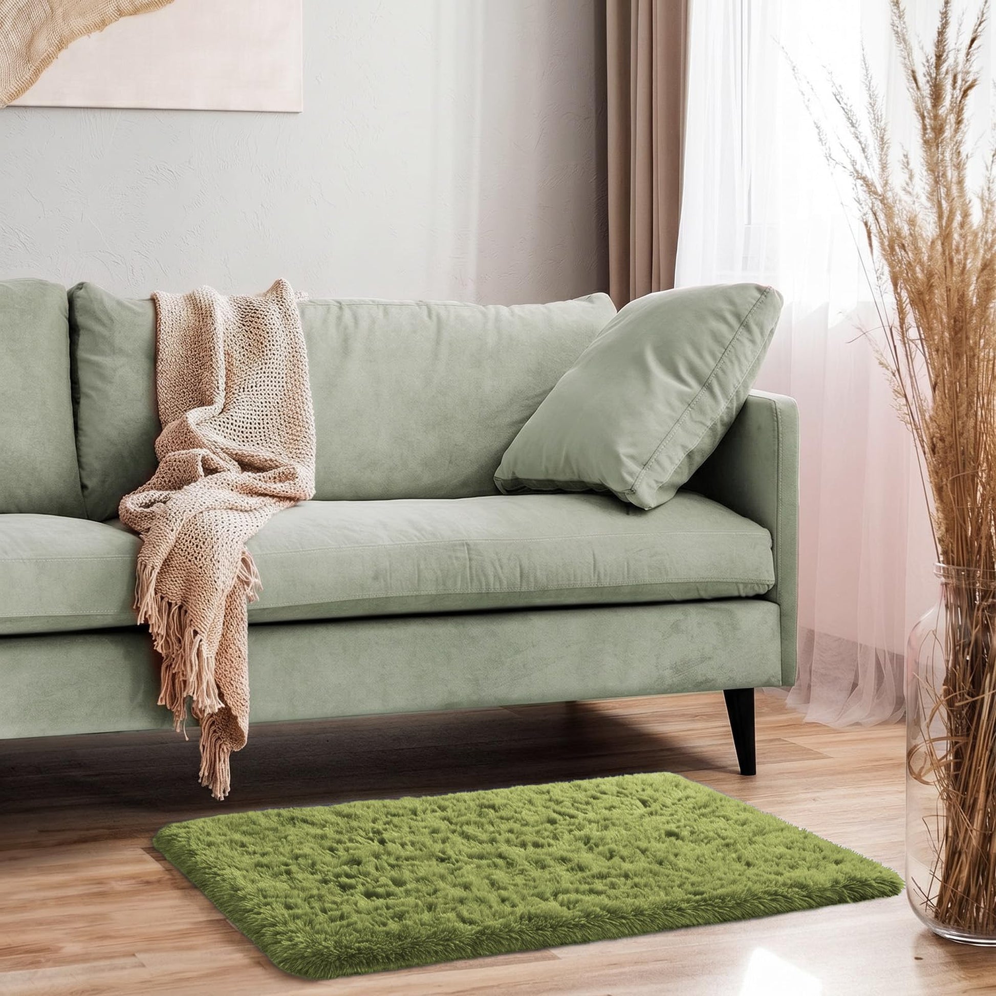 Ophanie 2' x 3' Fluffy Soft Washable Non-Slip Area Rug - Green-1