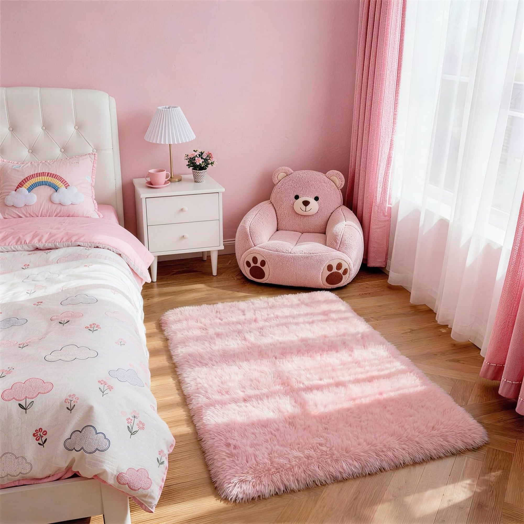 Ophanie 2' x 3' Fluffy Soft Washable Non-Slip Area Rug - Pink