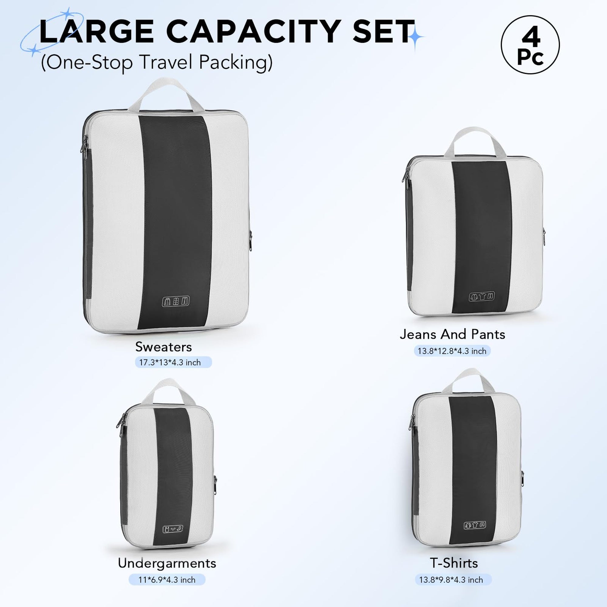 OlarHike Compression Packing Cubes Expandable Suitcase Organizer - Black 4-Pack