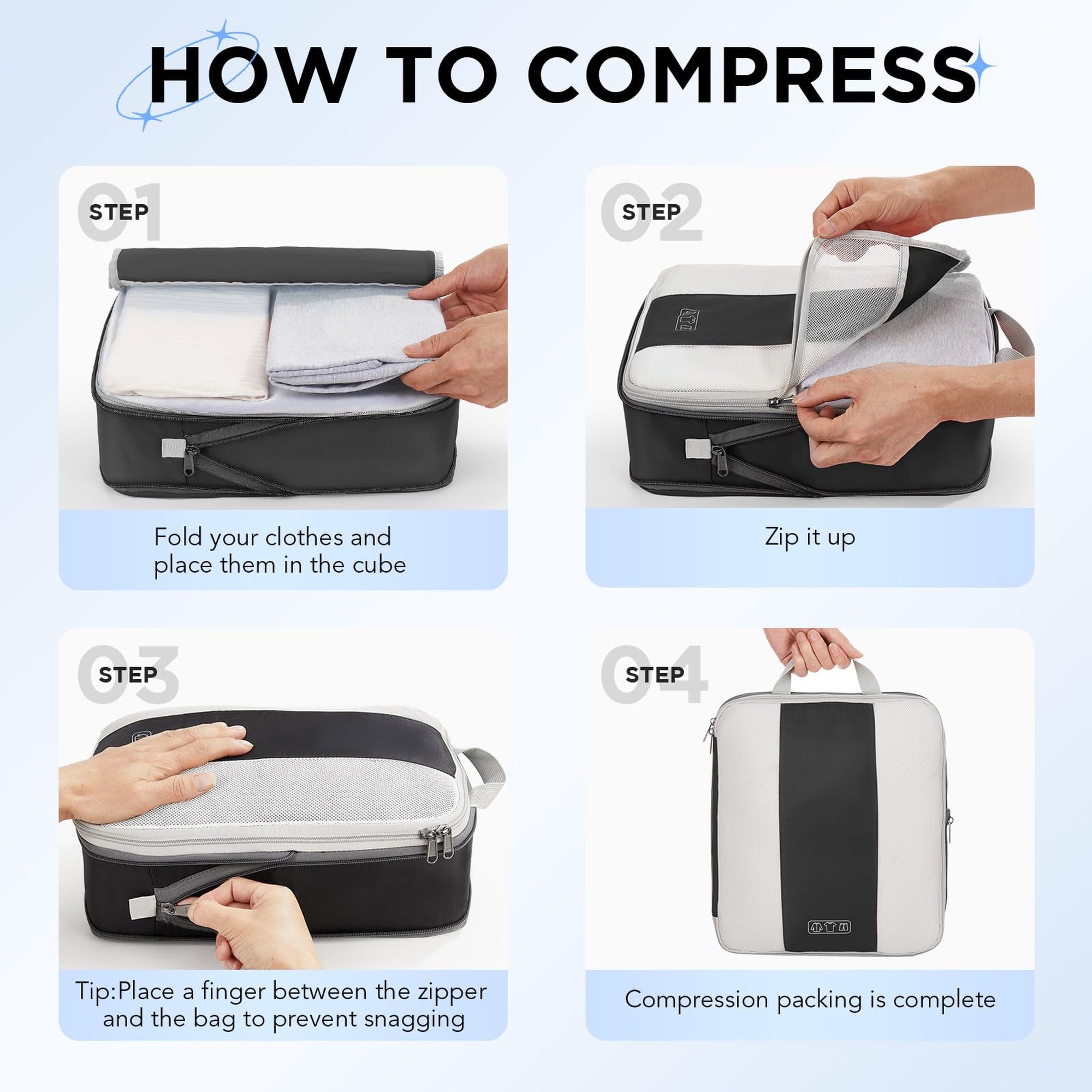 OlarHike Compression Packing Cubes Expandable Suitcase Organizer - Black 4-Pack-zoom-4