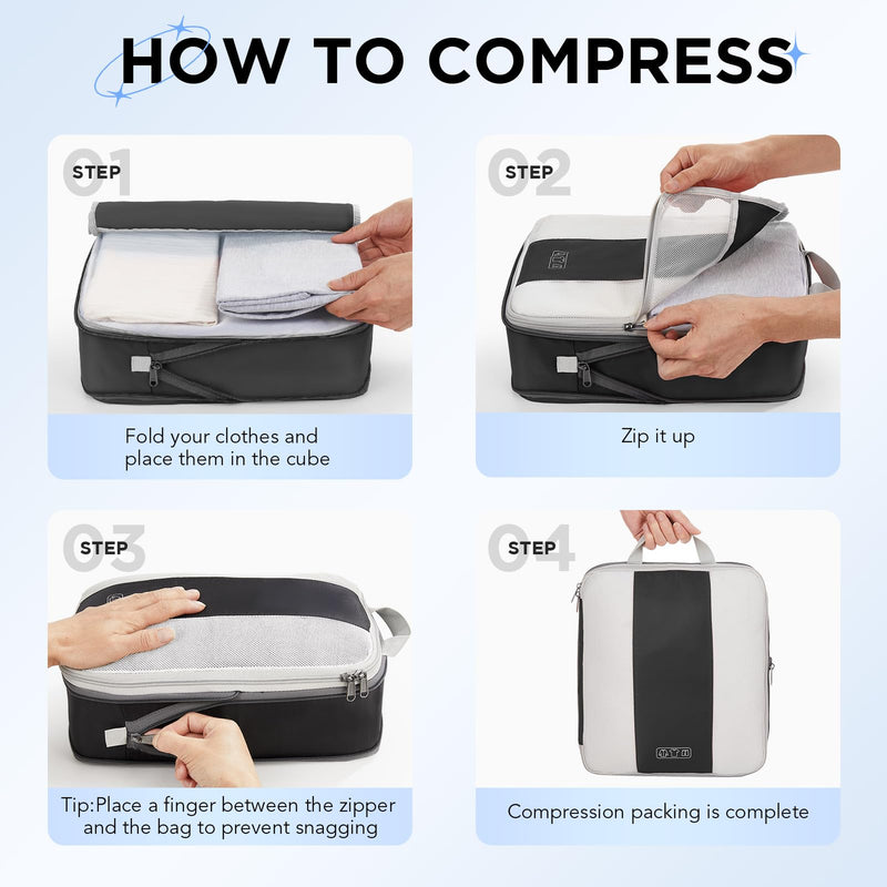 OlarHike Compression Packing Cubes Expandable Suitcase Organizer - Black 4-Pack-zoom-