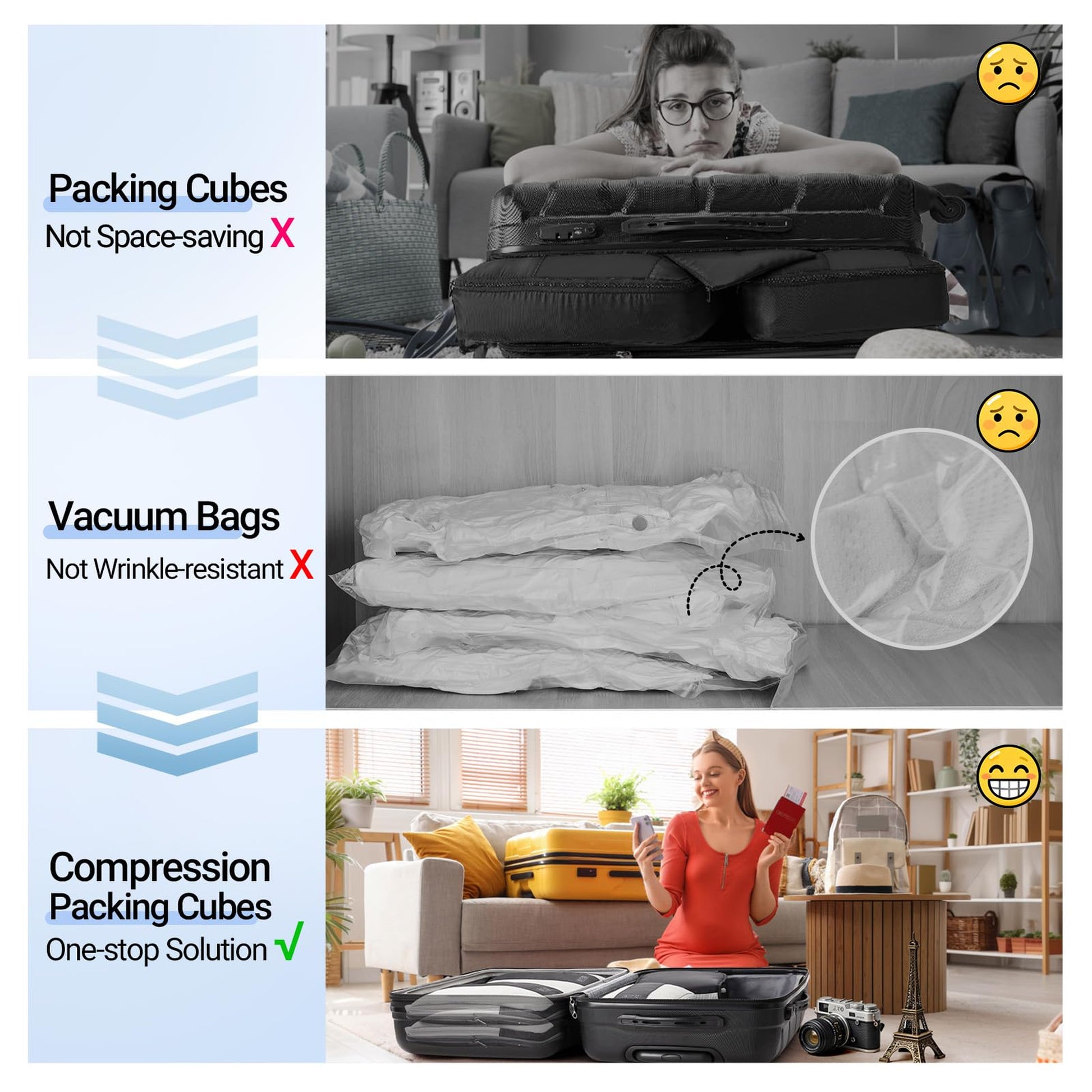 OlarHike Compression Packing Cubes Expandable Suitcase Organizer - Black 4-Pack-5