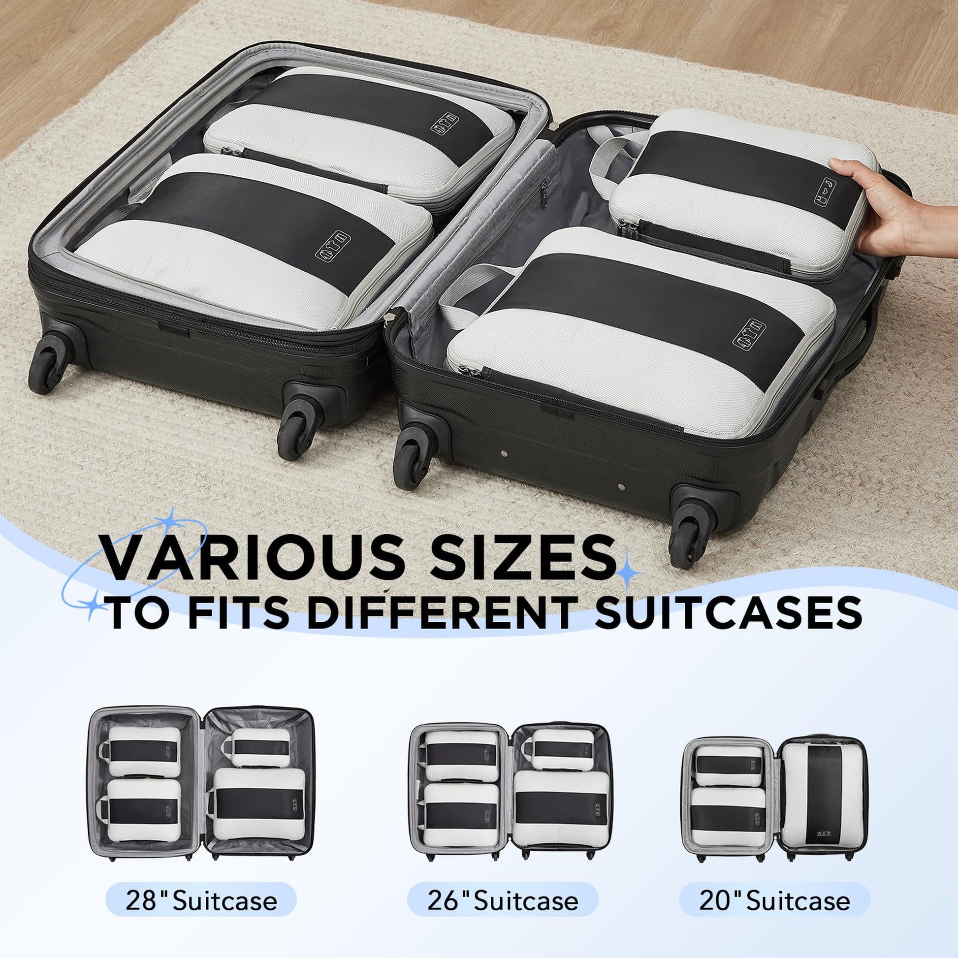 OlarHike Compression Packing Cubes Expandable Suitcase Organizer - Black 4-Pack-1