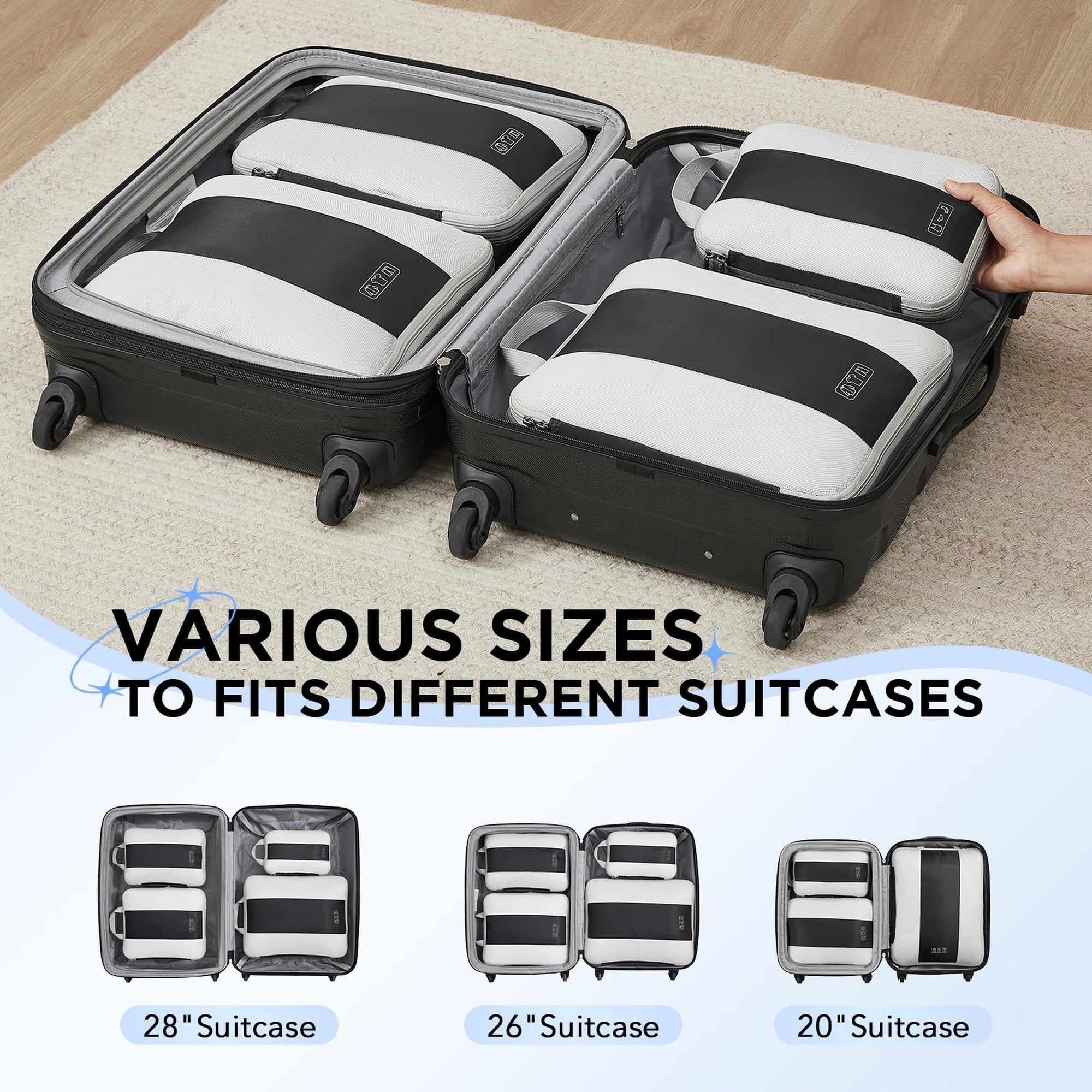 OlarHike Compression Packing Cubes Expandable Suitcase Organizer - Black 4-Pack-zoom-1