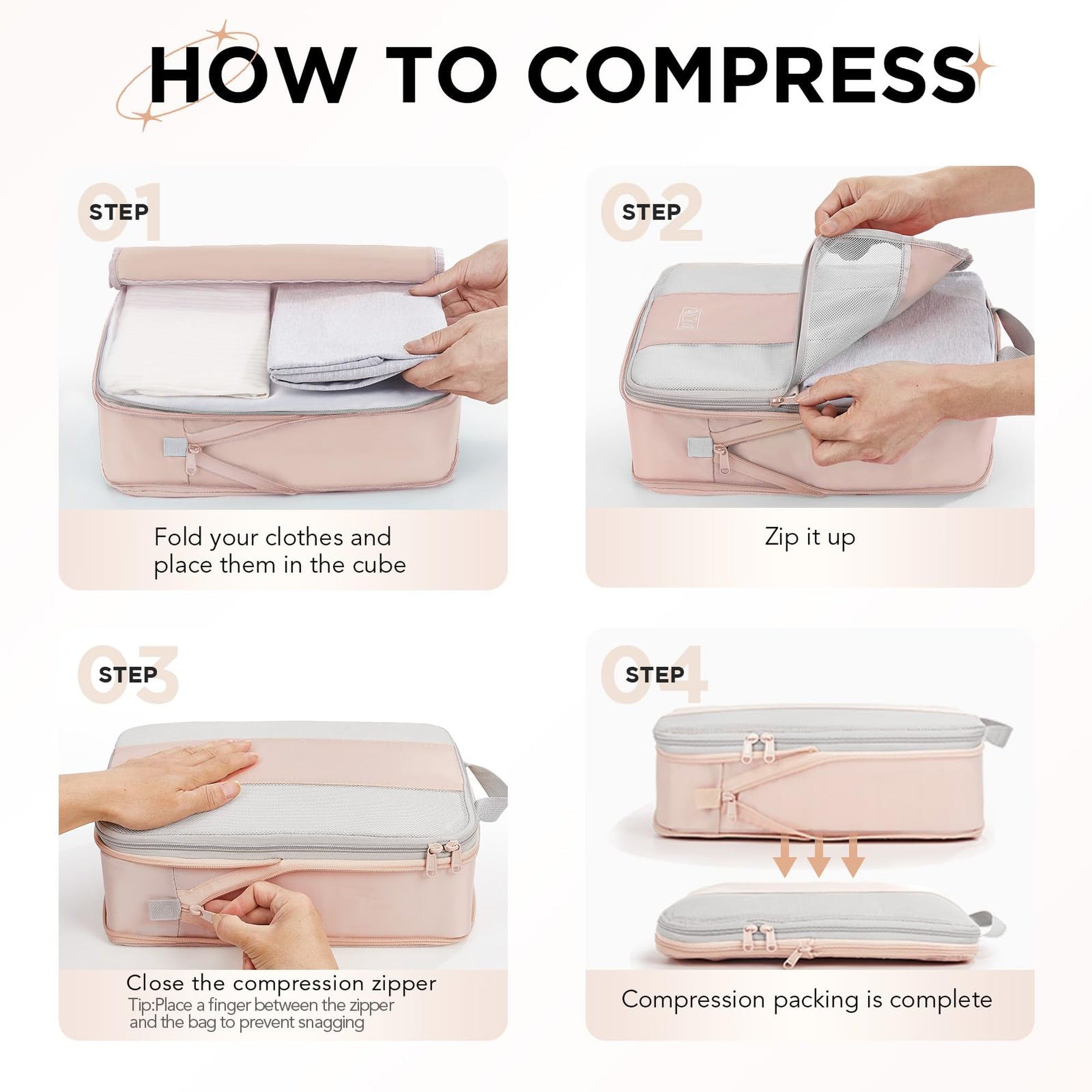 OlarHike Compression Packing Cubes Expandable Suitcase Organizer - Beige 4-Pack-zoom-3