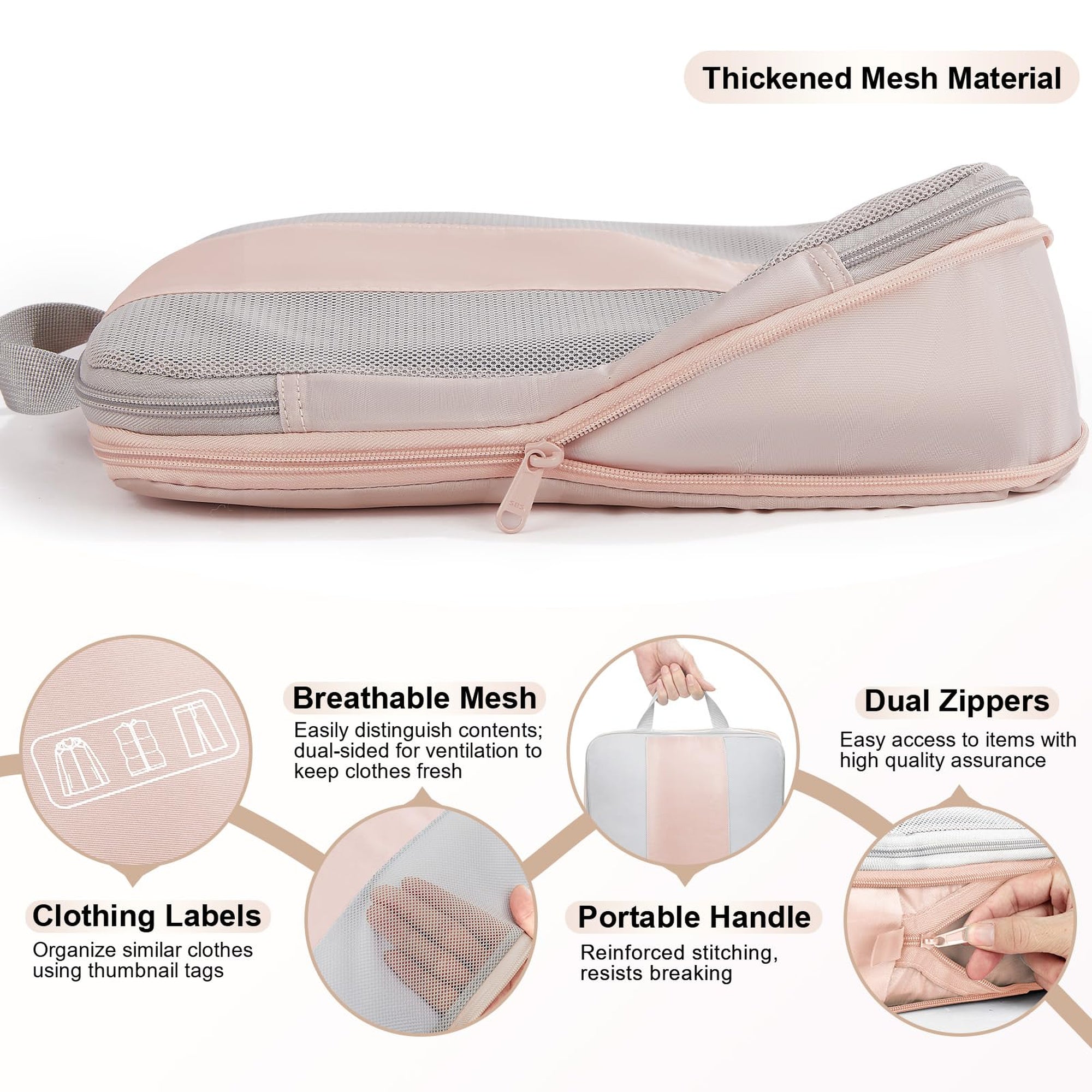 OlarHike Compression Packing Cubes Expandable Suitcase Organizer - Beige 4-Pack-zoom-5