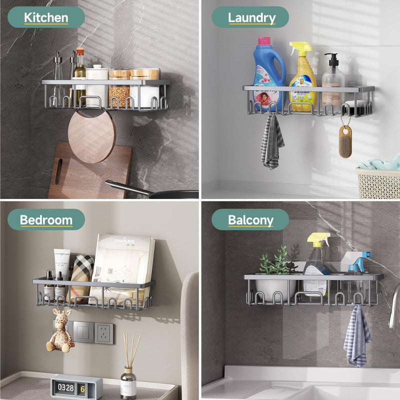 Veken 6-Pack Adhesive Rustproof Wall-Mounted Shower Caddy with Soap Holder - Silver Gray-zoom-