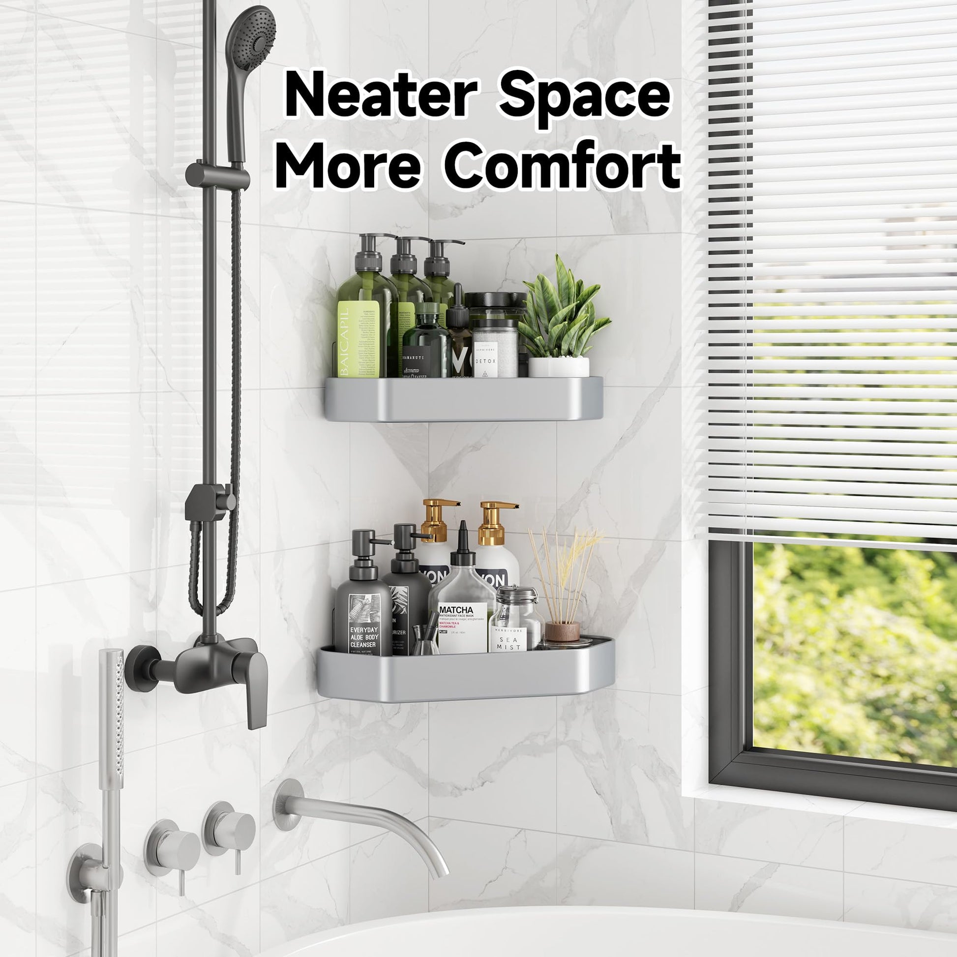 Veken Stainless Corner Shower Caddy - 4 Pack, Aluminum Rustproof & Waterproof Shower Shelve, Adhesive Shower Organizers, No Drilling Bathroom Organizers and Storage Racks, Silver-5